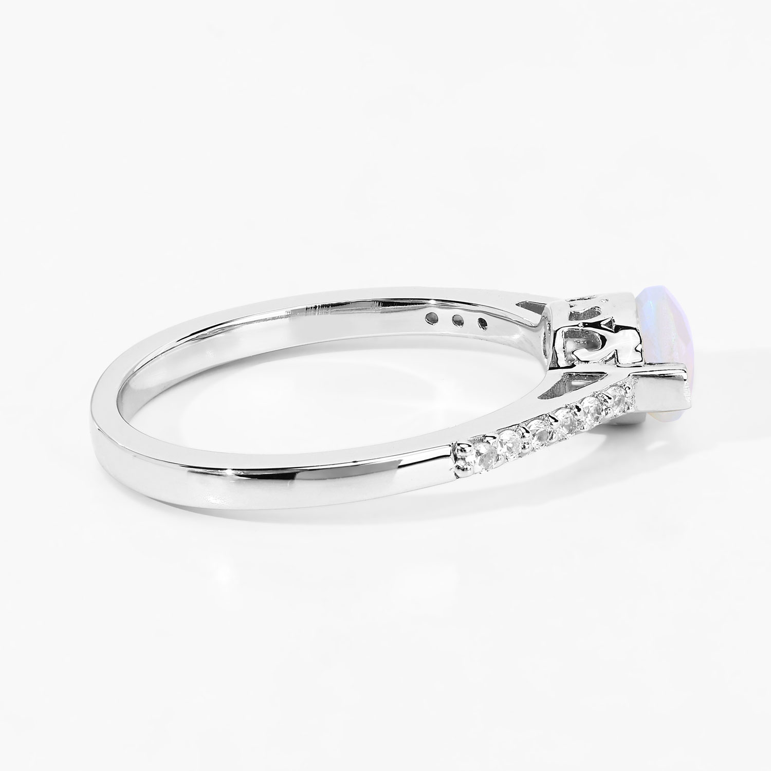 0.49 Carat Genuine Ethiopian Opal and Created White Sapphire .925 Sterling Silver Ring