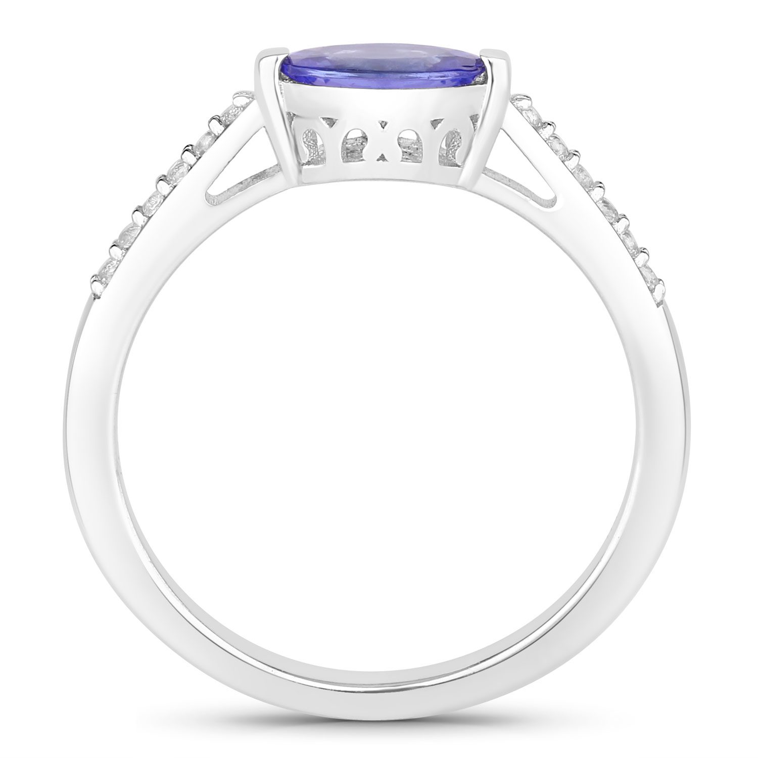 0.87 Carat Genuine Tanzanite and Created White Sapphire .925 Sterling Silver Ring