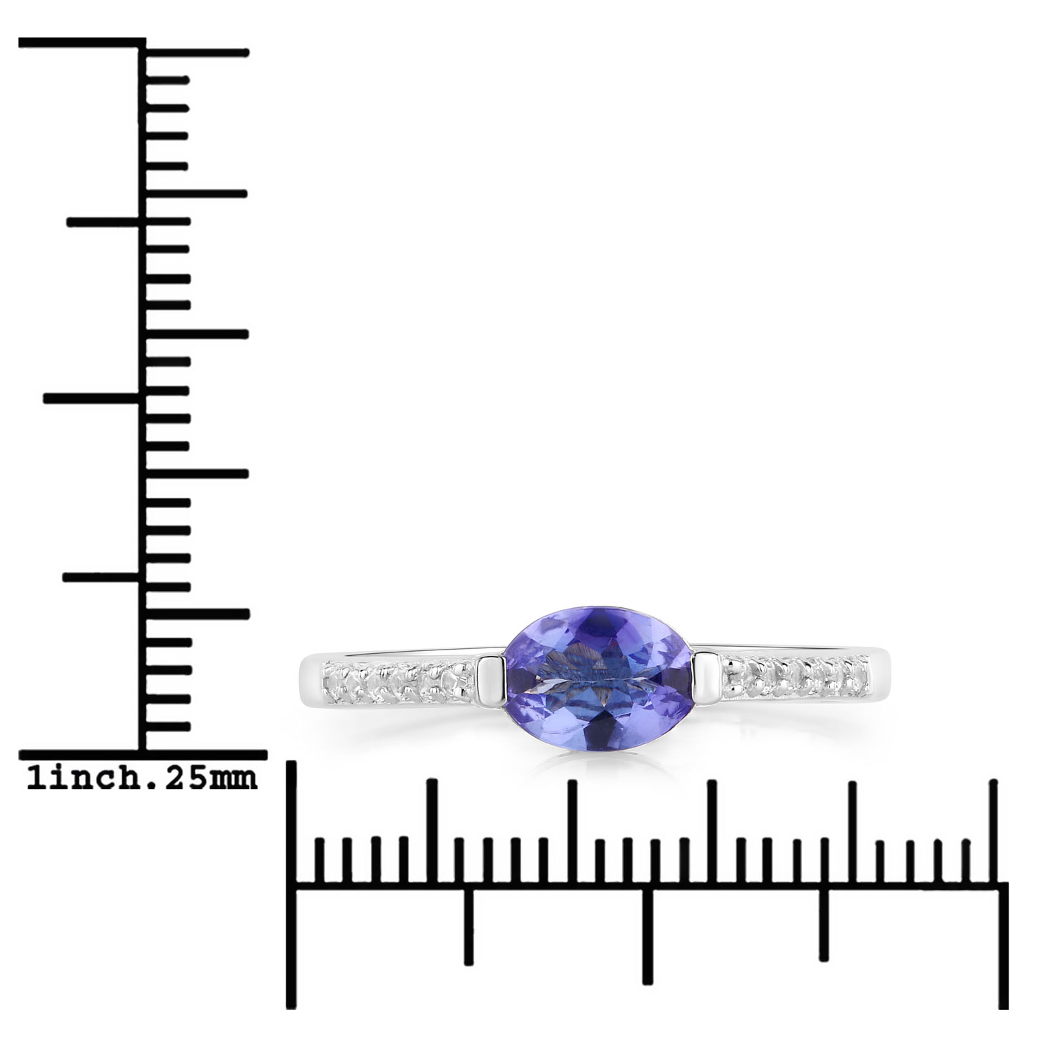 0.87 Carat Genuine Tanzanite and Created White Sapphire .925 Sterling Silver Ring