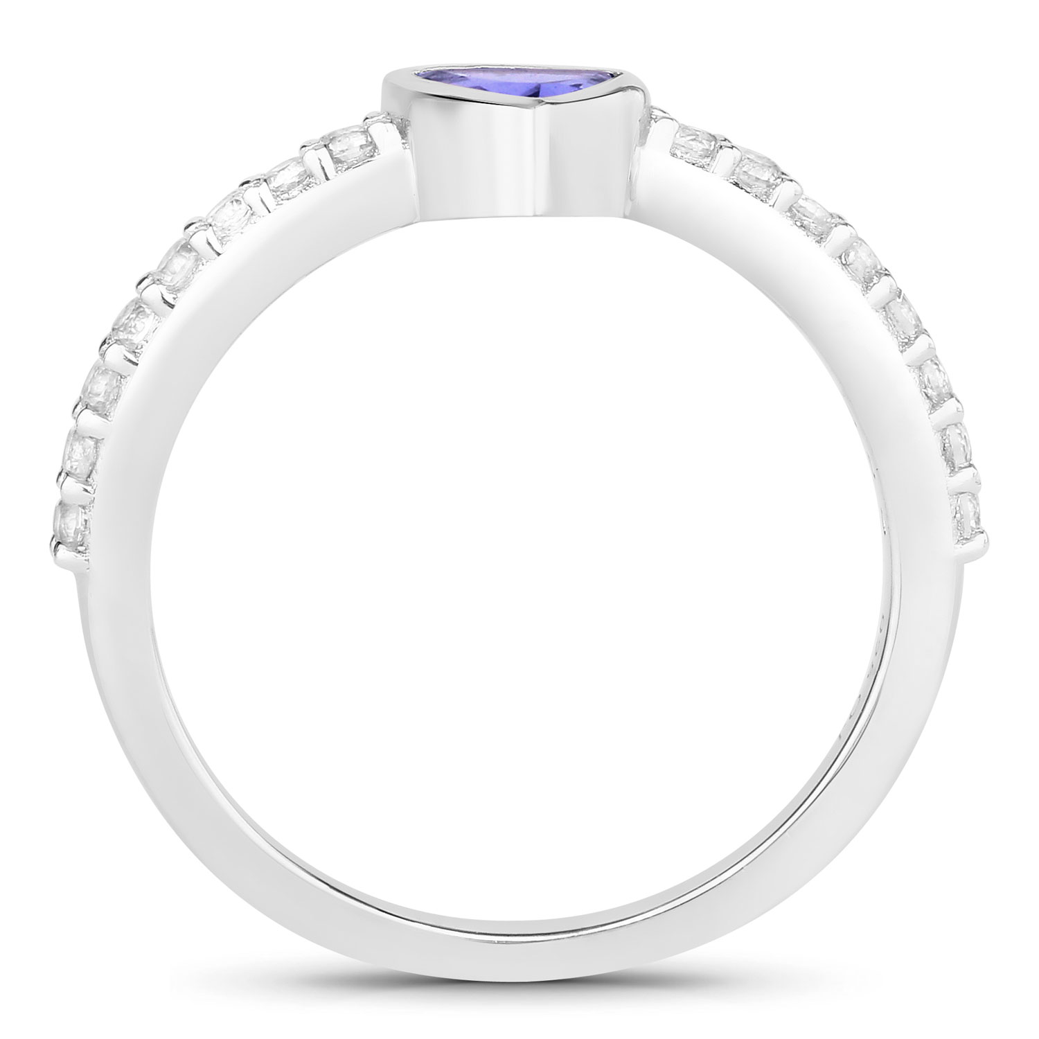 0.91 Carat Genuine Tanzanite and Created White Sapphire .925 Sterling Silver Ring