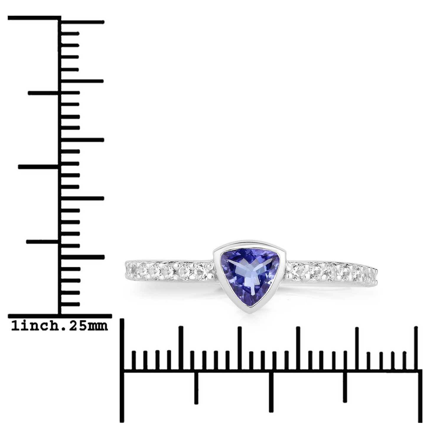 0.91 Carat Genuine Tanzanite and Created White Sapphire .925 Sterling Silver Ring
