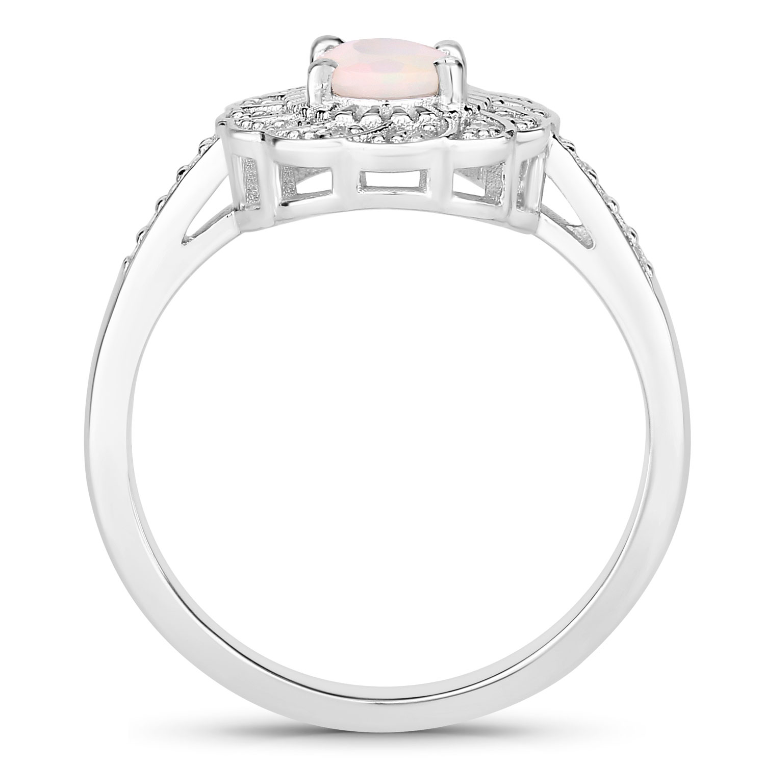 0.57 Carat Genuine Ethiopian Opal and Created White Sapphire .925 Sterling Silver Ring