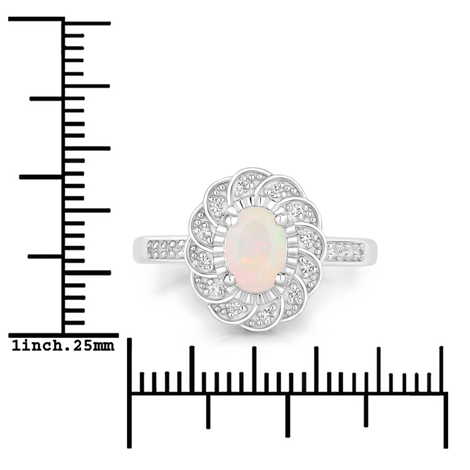 0.57 Carat Genuine Ethiopian Opal and Created White Sapphire .925 Sterling Silver Ring