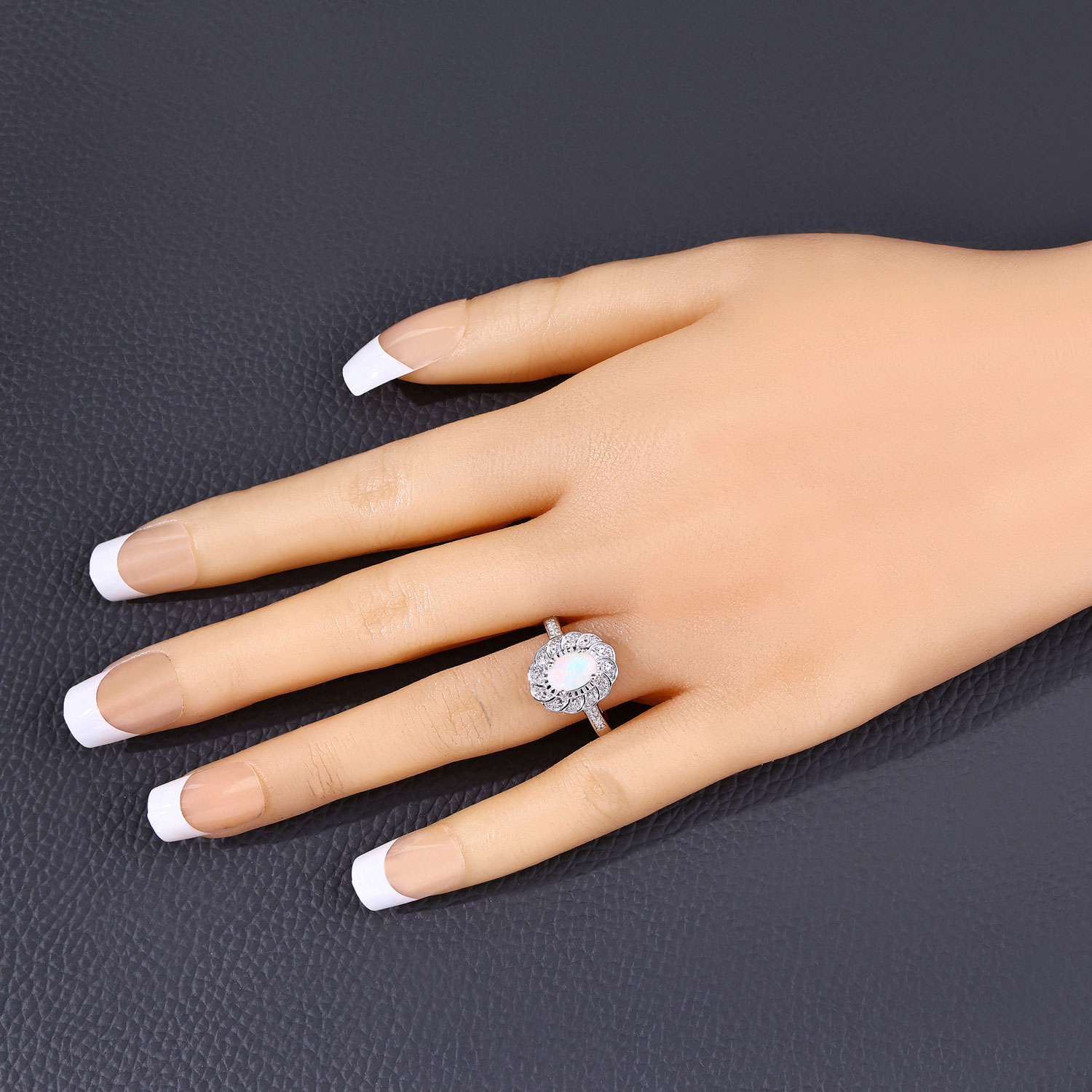 0.57 Carat Genuine Ethiopian Opal and Created White Sapphire .925 Sterling Silver Ring