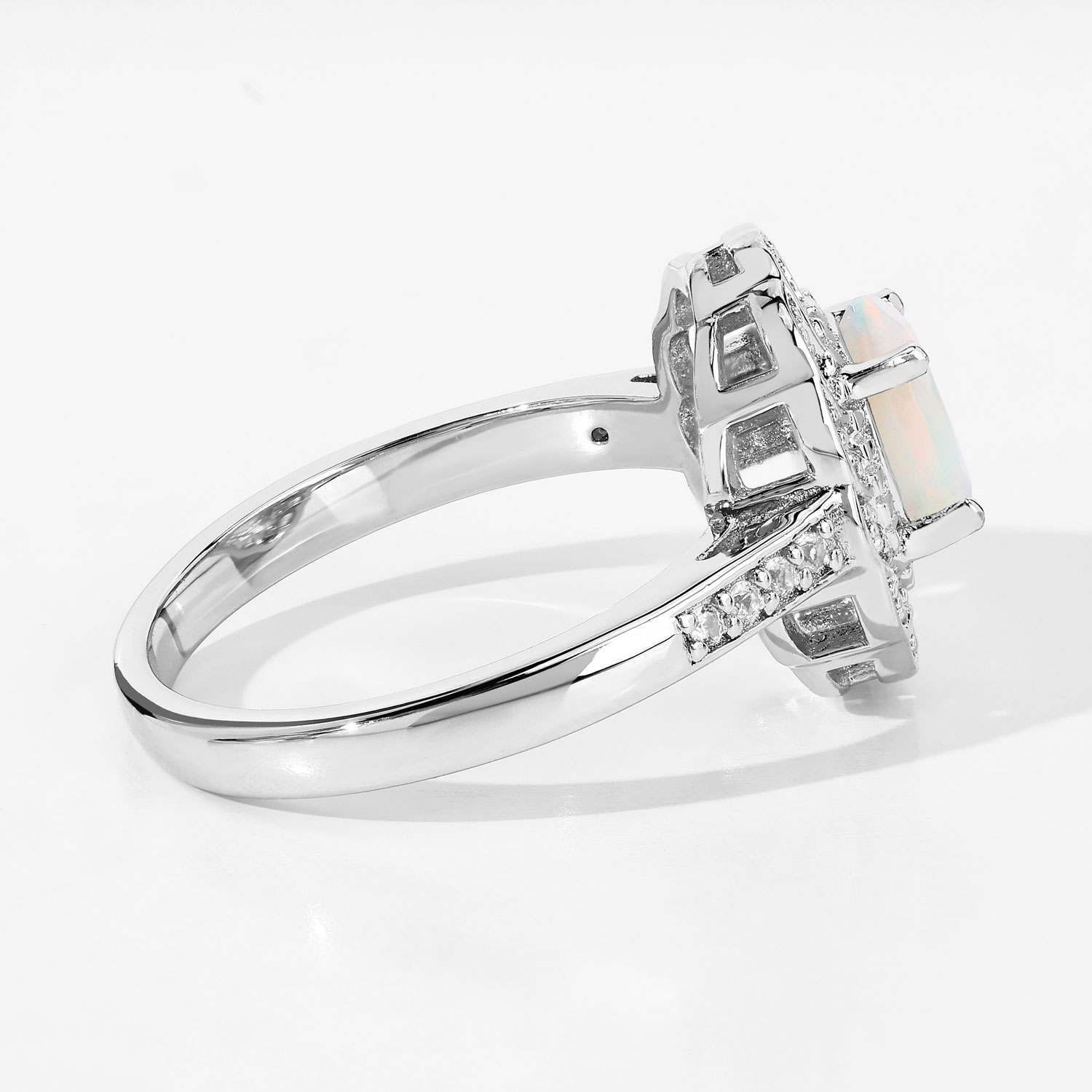 0.57 Carat Genuine Ethiopian Opal and Created White Sapphire .925 Sterling Silver Ring