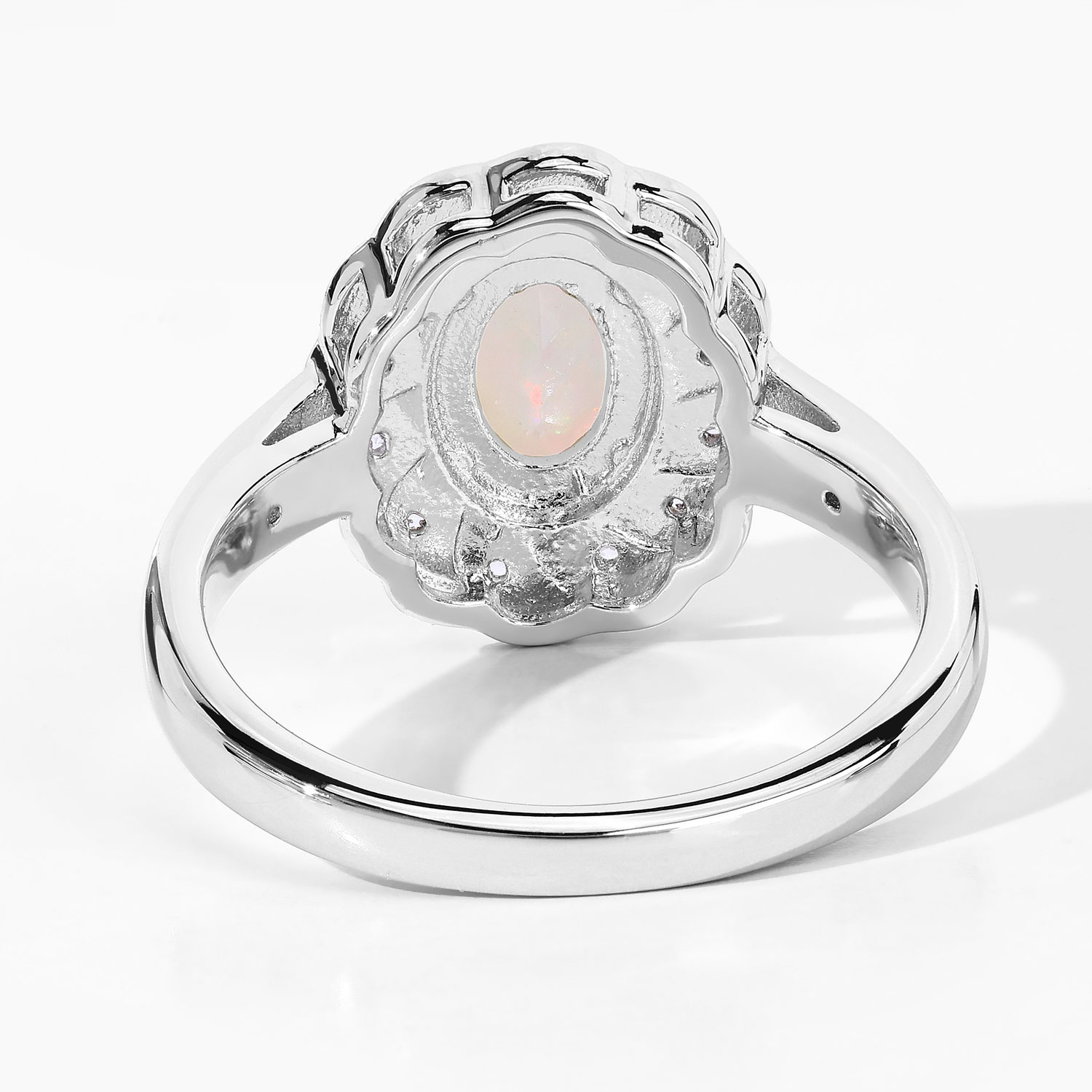 0.57 Carat Genuine Ethiopian Opal and Created White Sapphire .925 Sterling Silver Ring