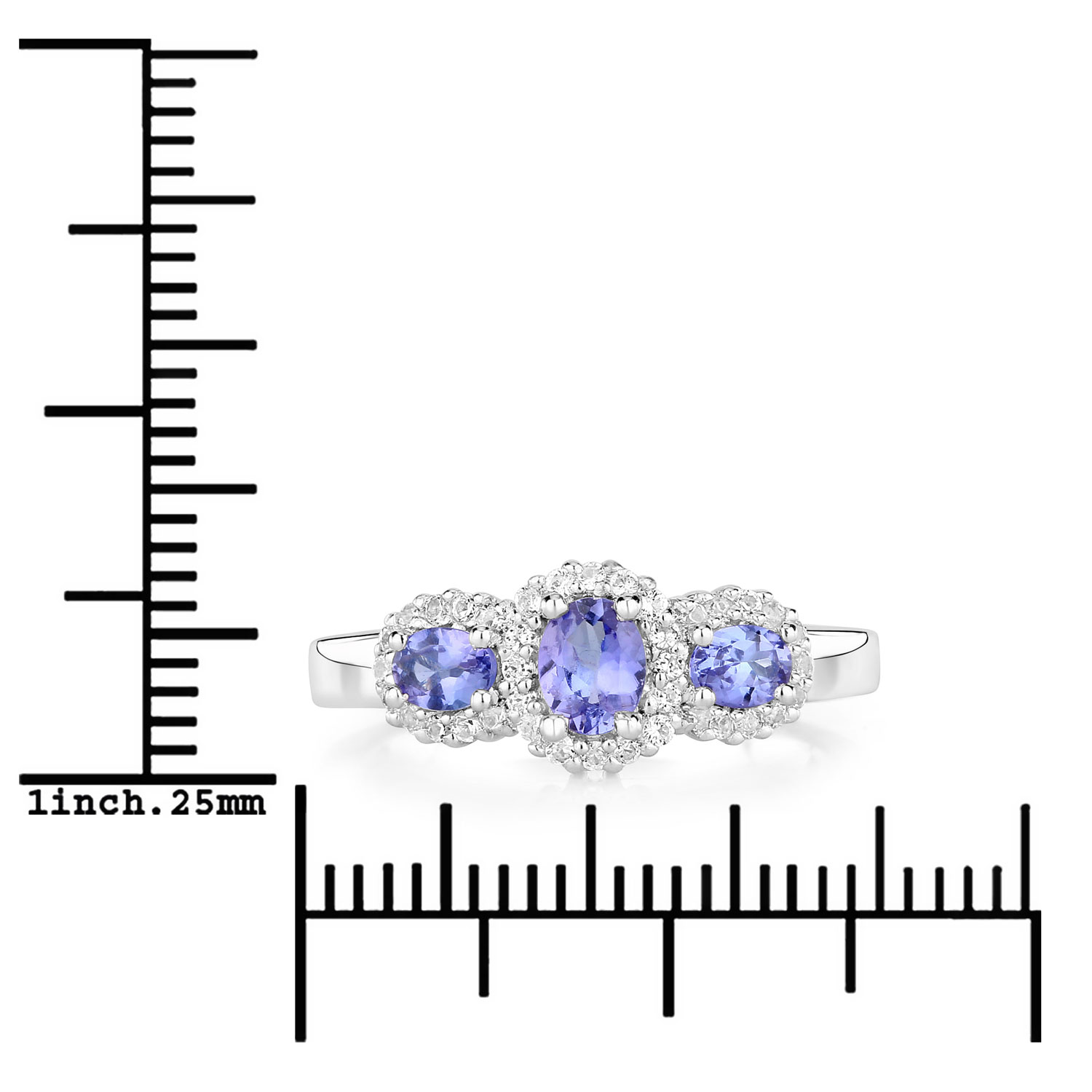 1.05 Carat Genuine Tanzanite .925 Sterling Silver Ring