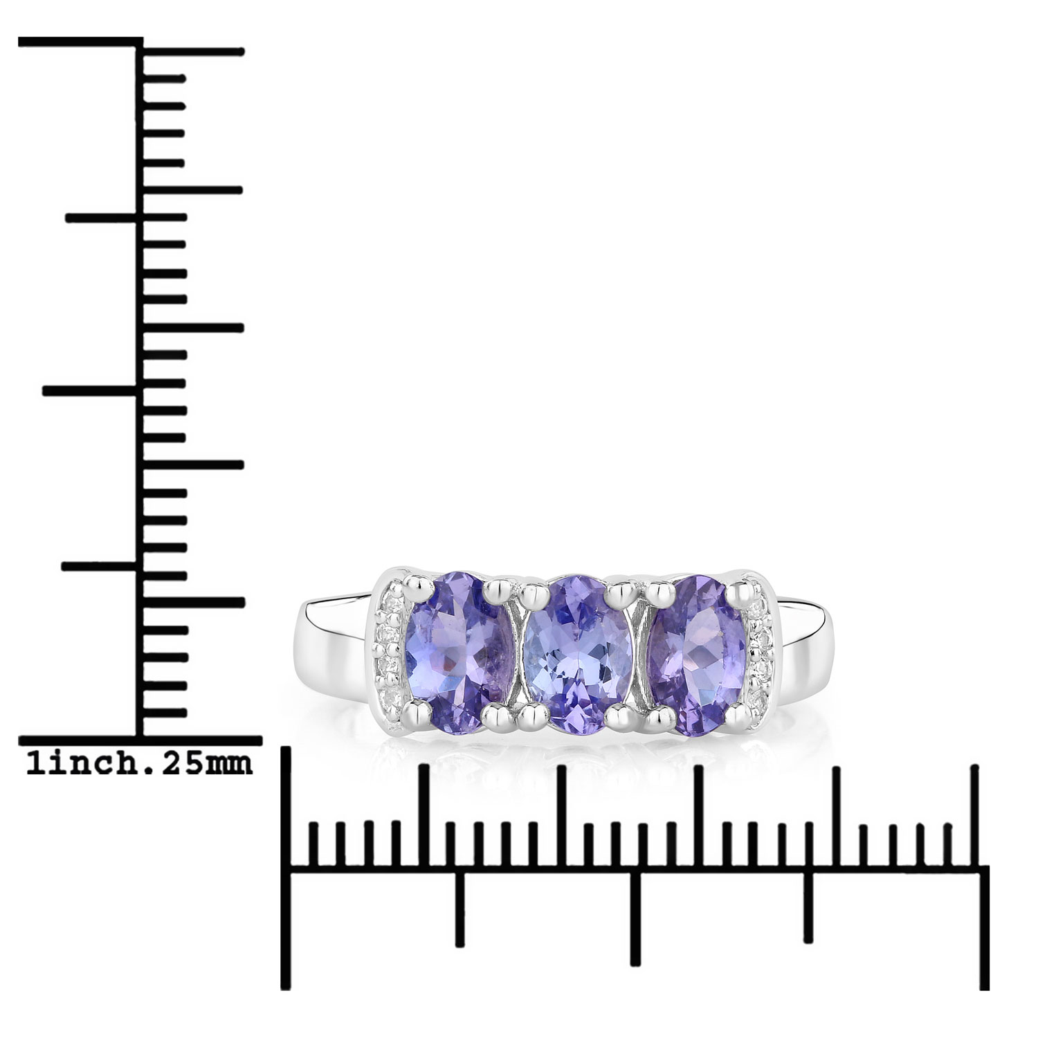 1.36 Carat Genuine Tanzanite and Created White Sapphire .925 Sterling Silver Ring