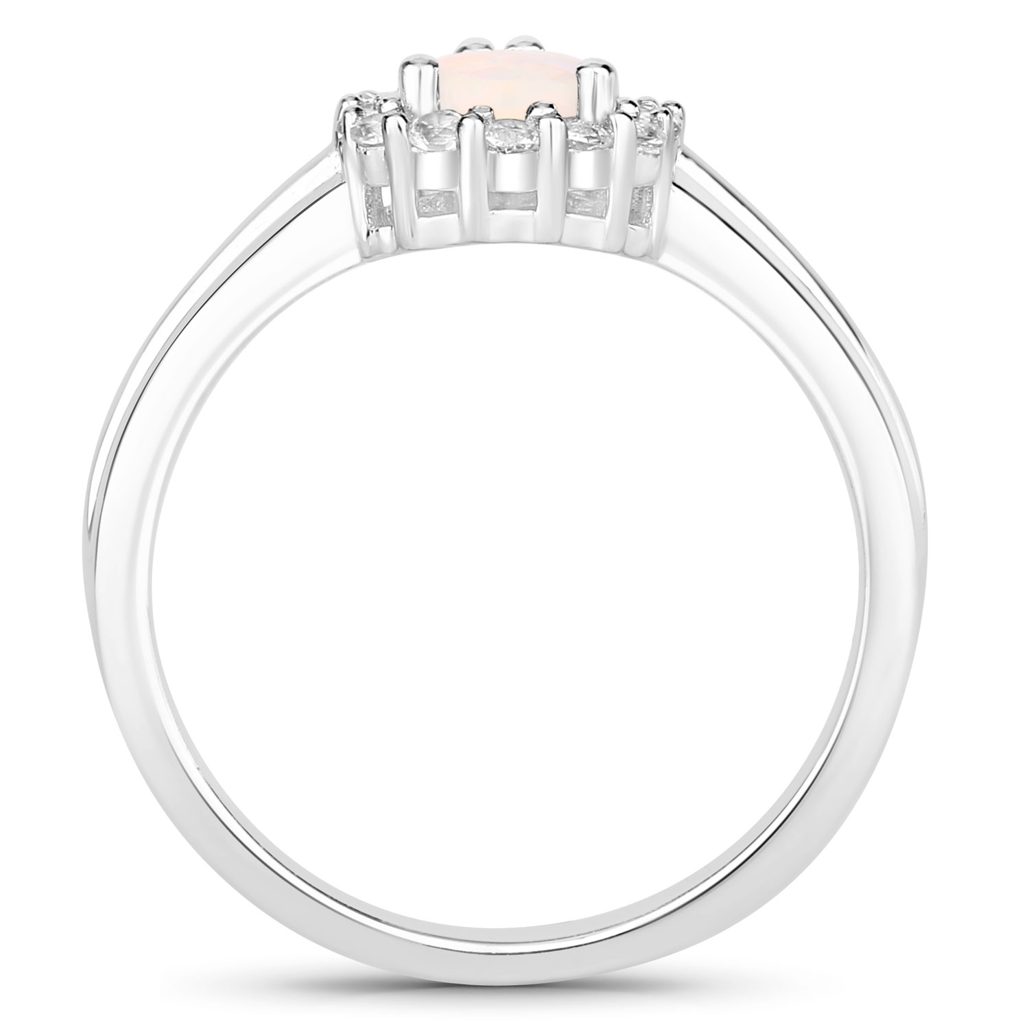 0.83 Carat Genuine Ethiopian Opal and Created White Sapphire .925 Sterling Silver Ring