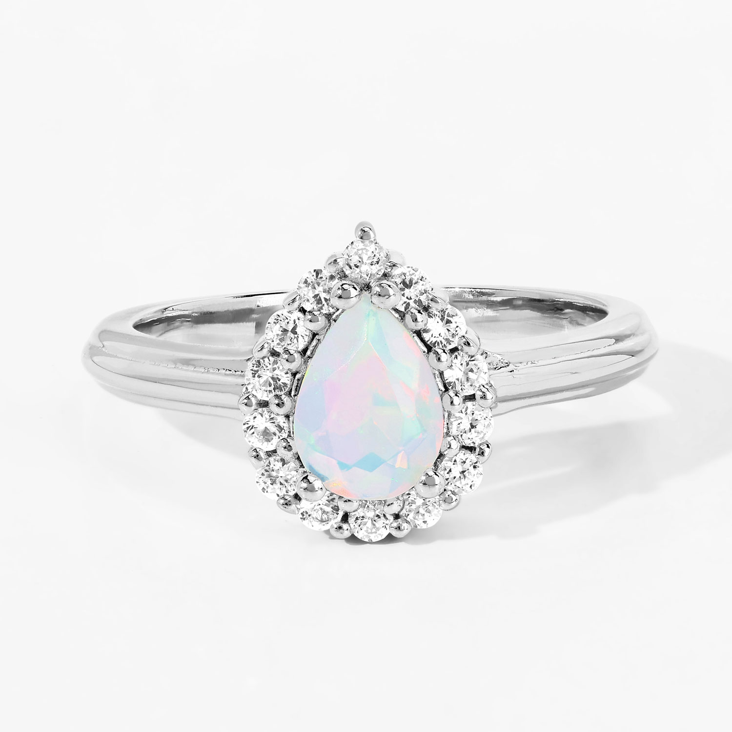 0.83 Carat Genuine Ethiopian Opal and Created White Sapphire .925 Sterling Silver Ring
