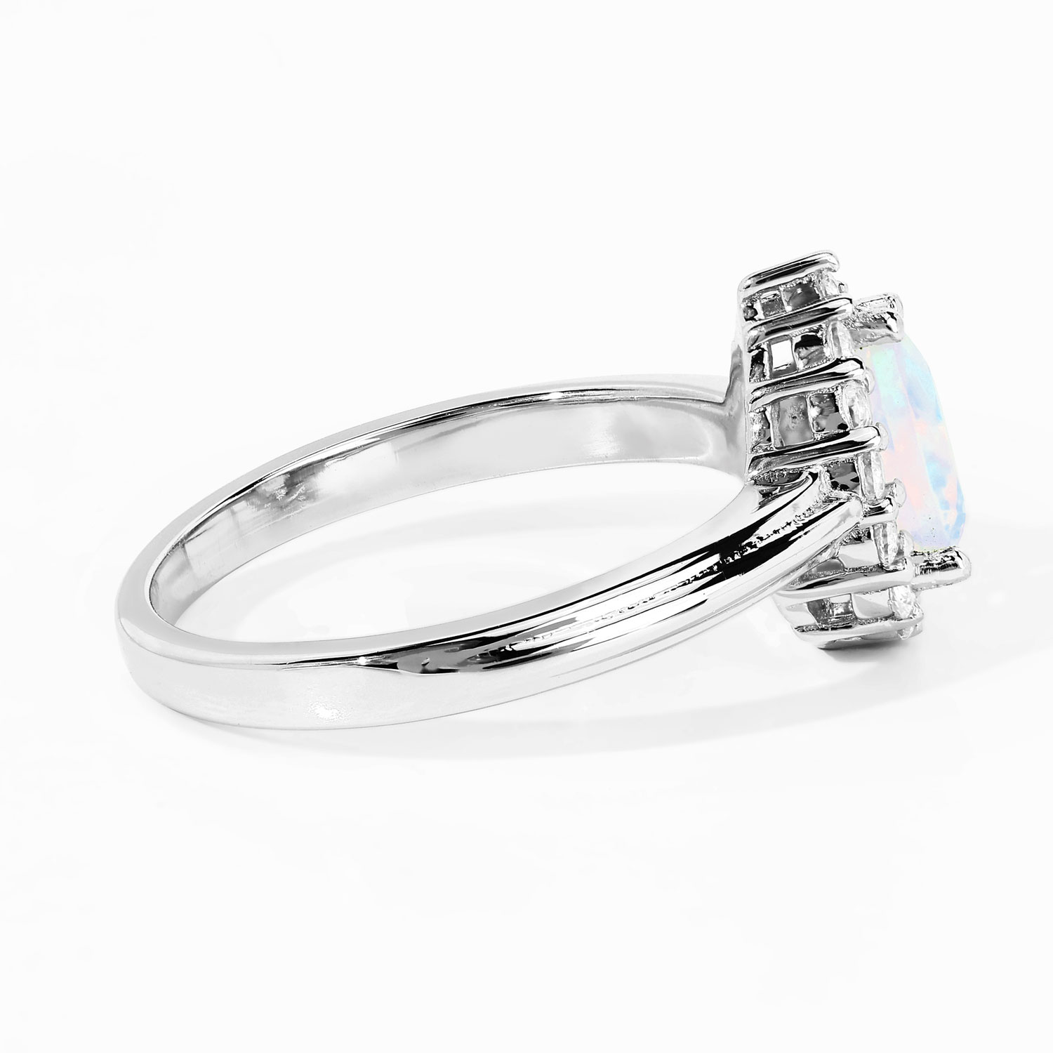 0.83 Carat Genuine Ethiopian Opal and Created White Sapphire .925 Sterling Silver Ring