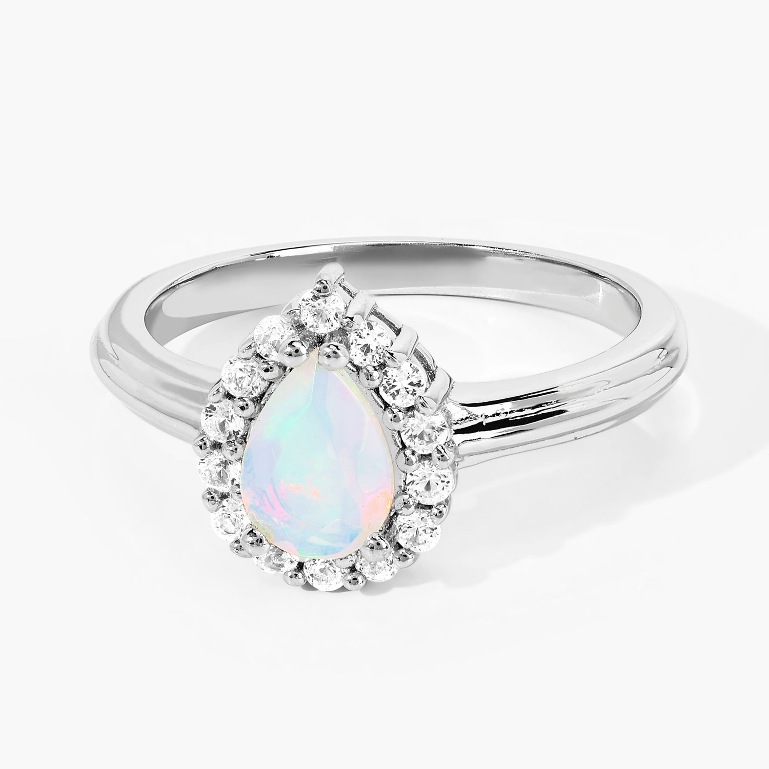 0.83 Carat Genuine Ethiopian Opal and Created White Sapphire .925 Sterling Silver Ring
