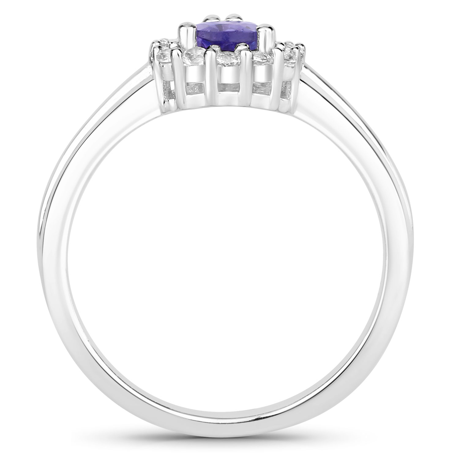 1.07 Carat Genuine Tanzanite and Created White Sapphire .925 Sterling Silver Ring