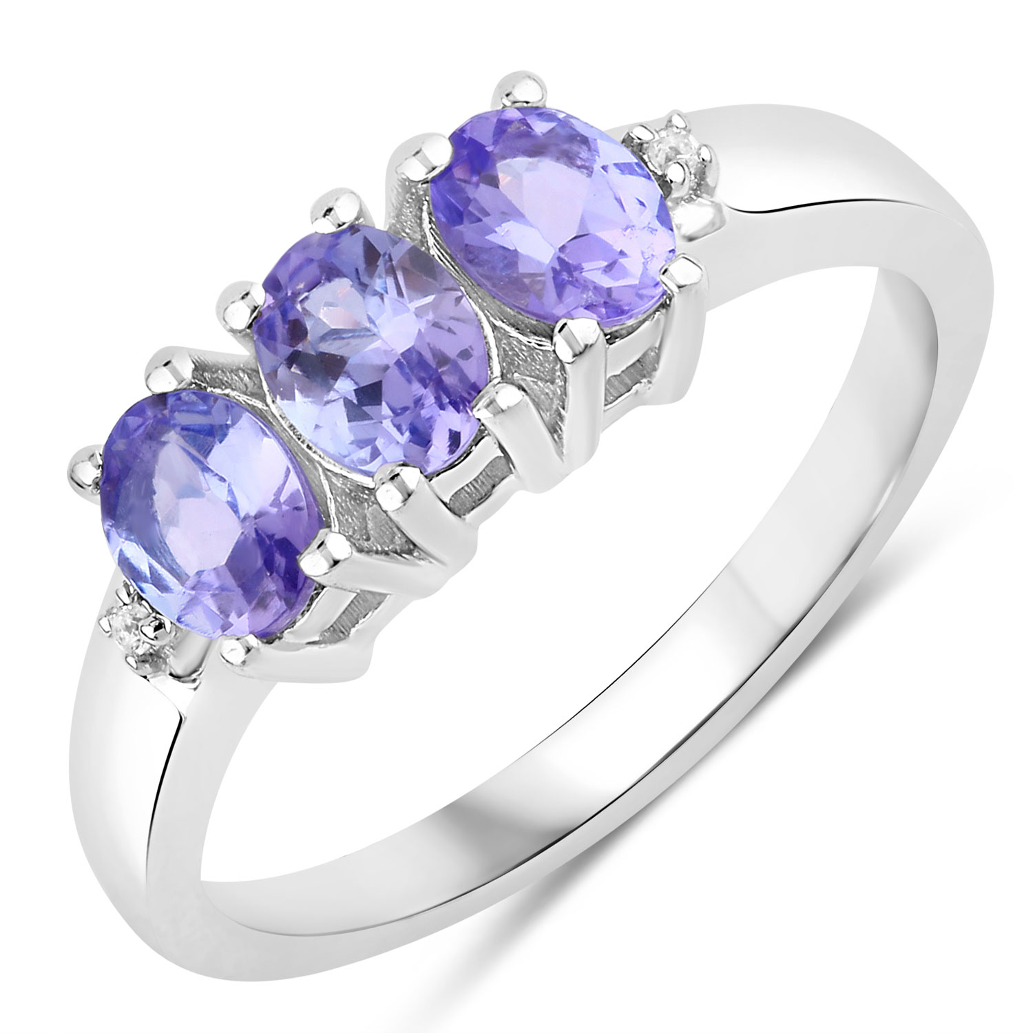 1.00 Carat Genuine Tanzanite and Created White Sapphire .925 Sterling Silver Ring