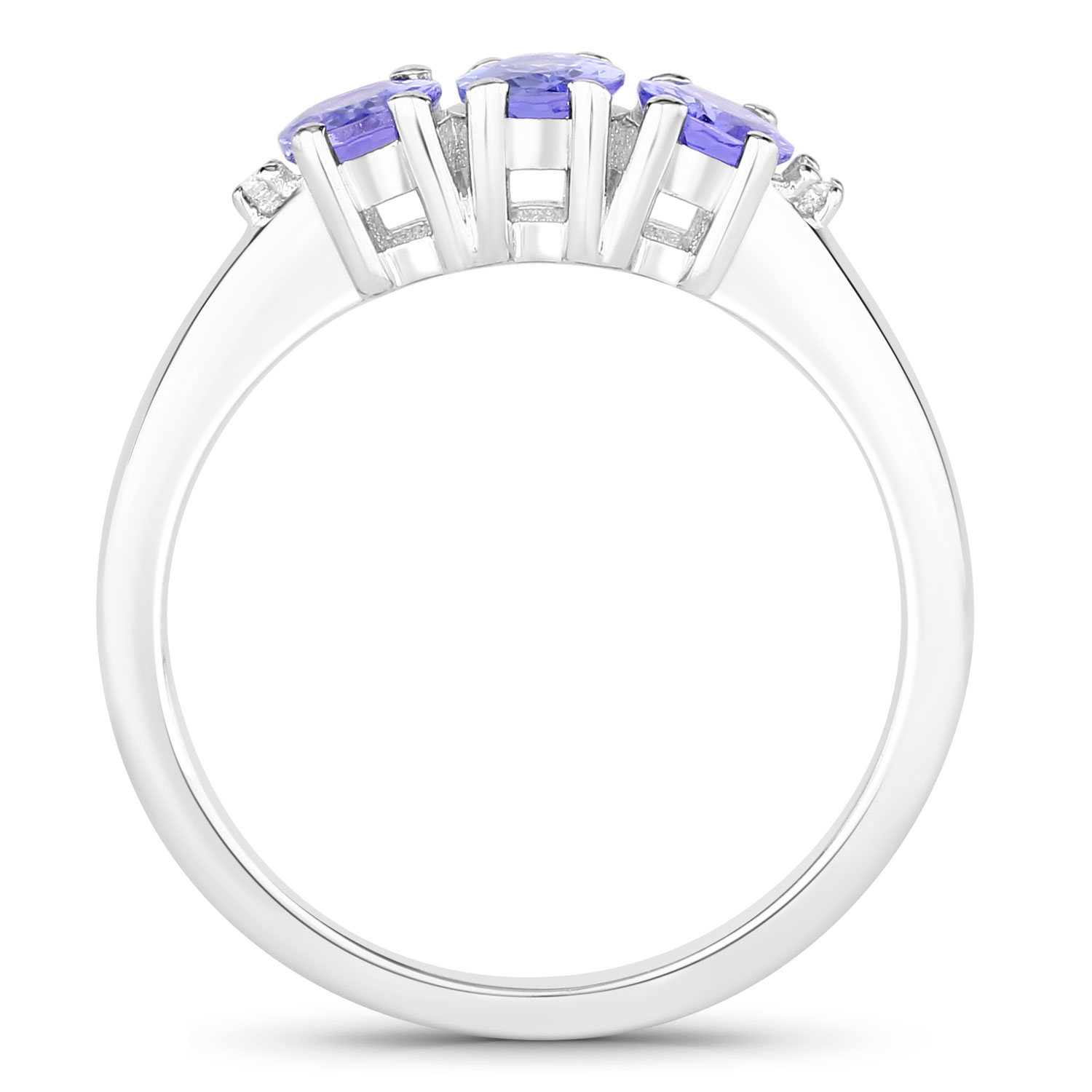 1.00 Carat Genuine Tanzanite and Created White Sapphire .925 Sterling Silver Ring