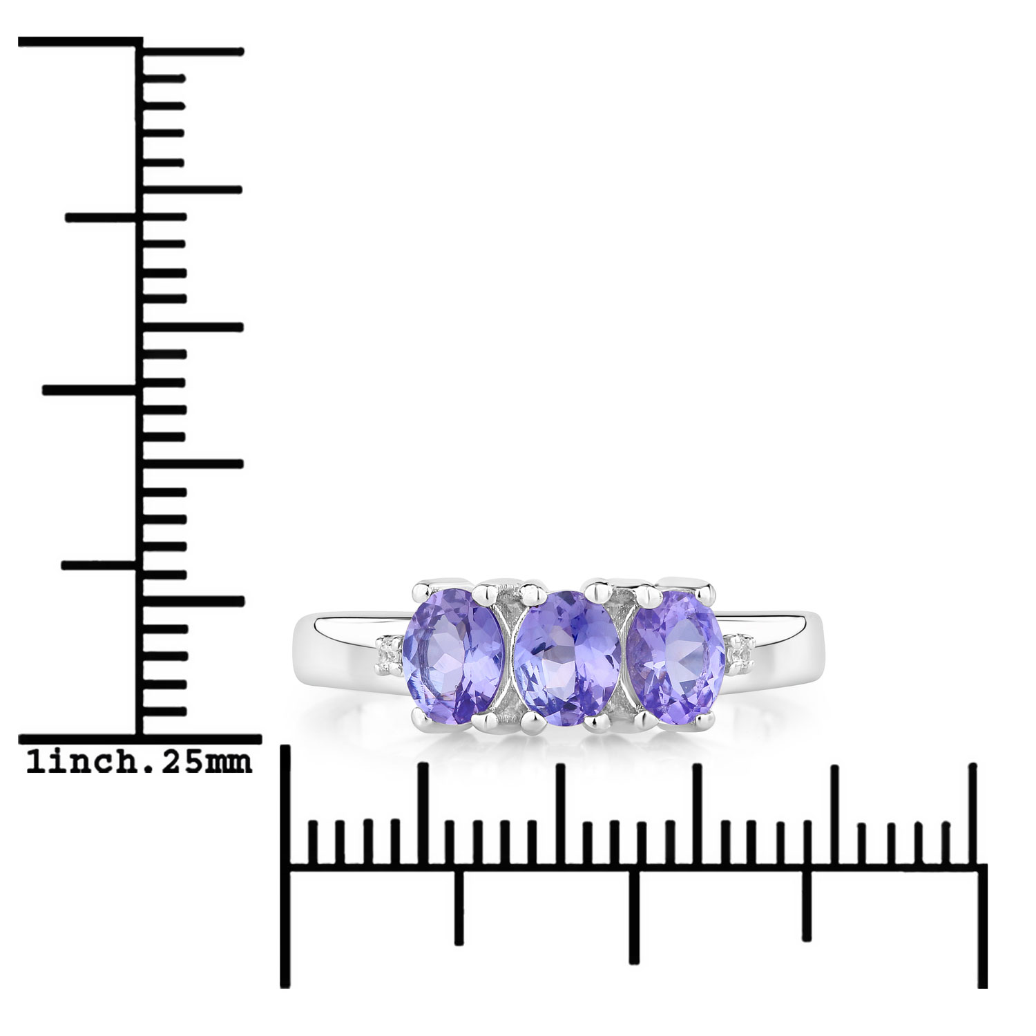 1.00 Carat Genuine Tanzanite and Created White Sapphire .925 Sterling Silver Ring