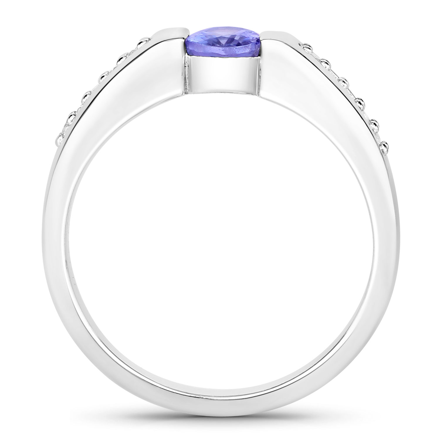 0.64 Carat Genuine Tanzanite and Created White Sapphire .925 Sterling Silver Ring