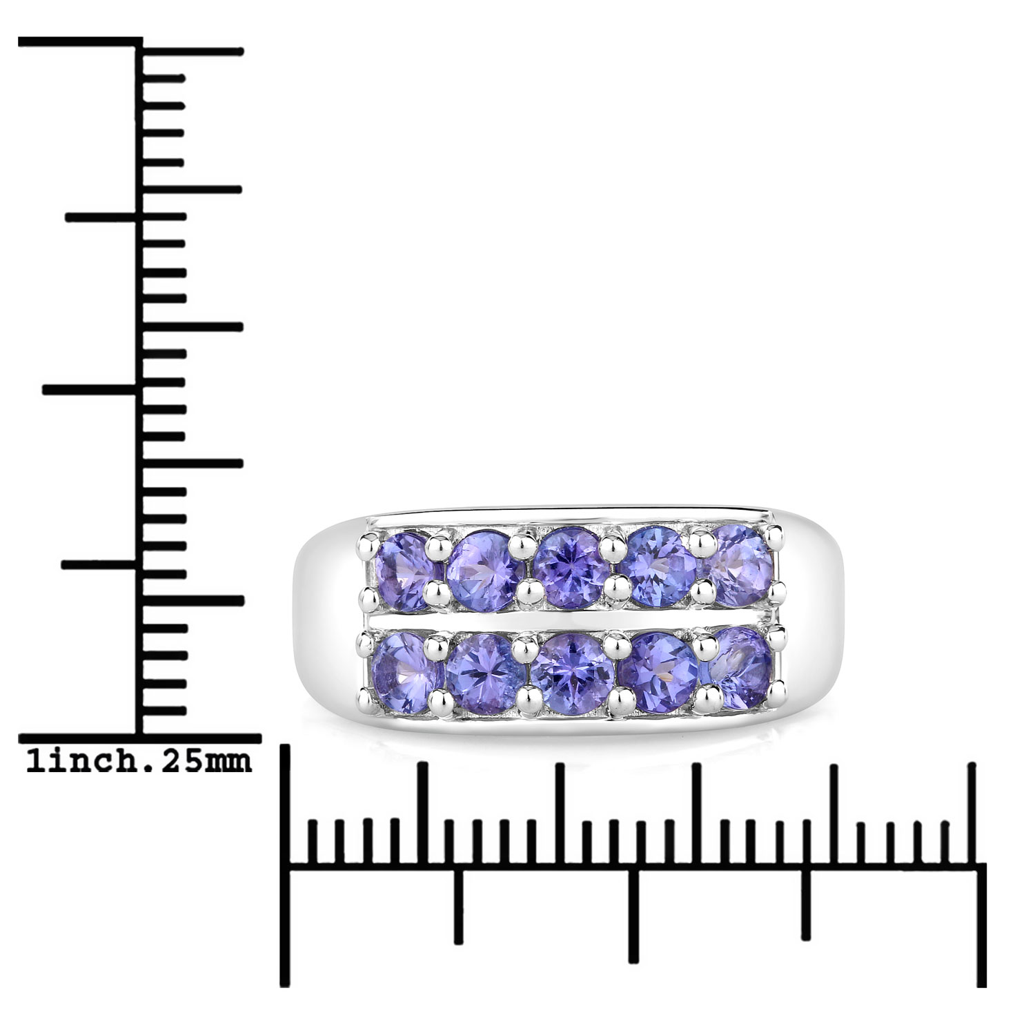1.00 Carat Genuine Tanzanite .925 Sterling Silver Ring