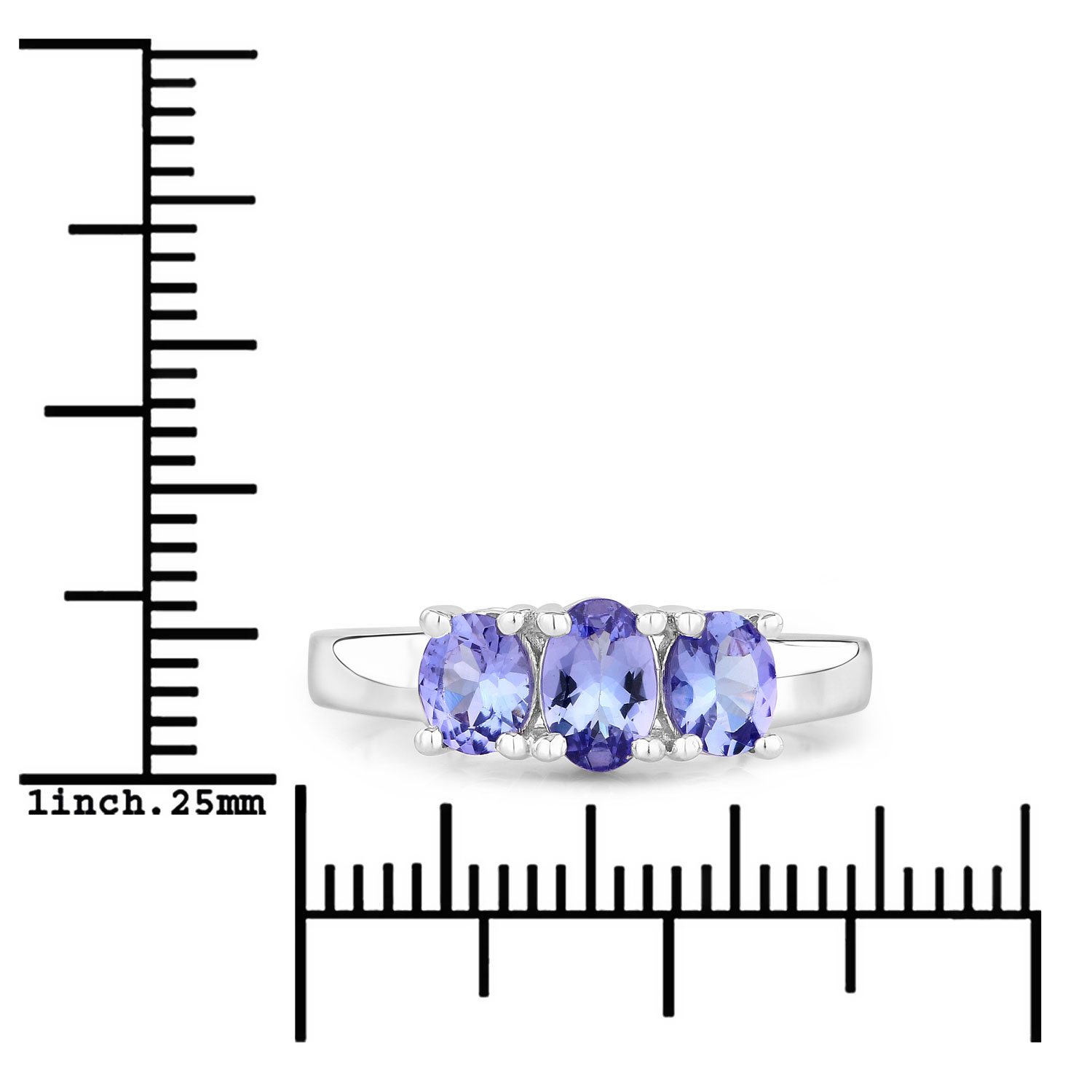 1.10 Carat Genuine Tanzanite .925 Sterling Silver Ring
