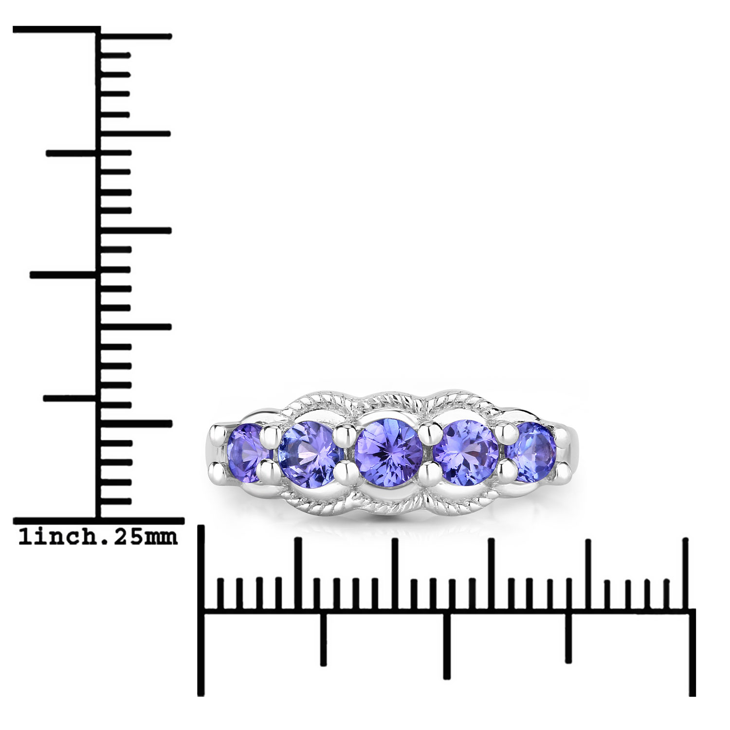 0.75 Carat Genuine Tanzanite .925 Sterling Silver Ring