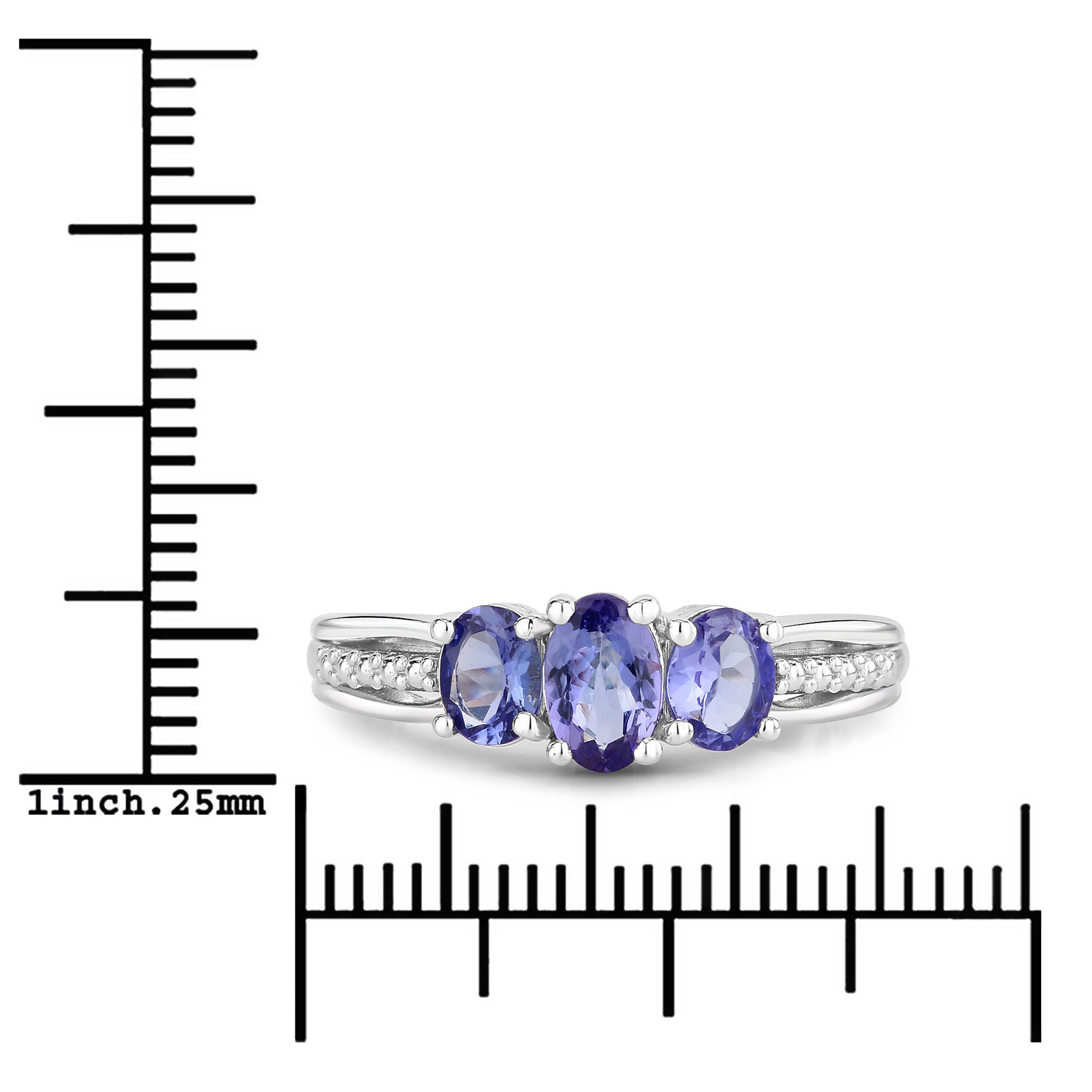 1.10 Carat Genuine Tanzanite .925 Sterling Silver Ring