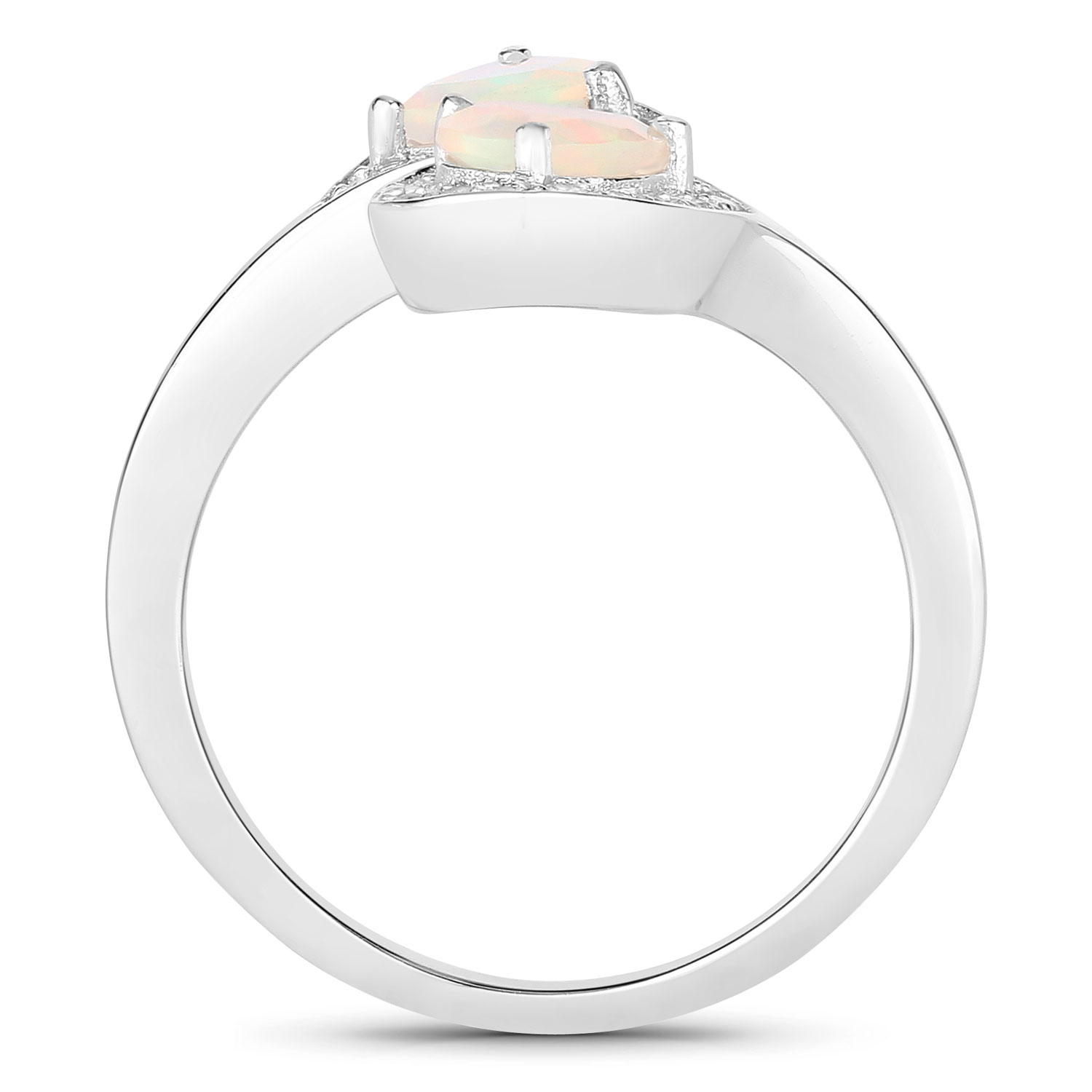 0.82 Carat Genuine Ethiopian Opal and Created White Sapphire .925 Sterling Silver Ring