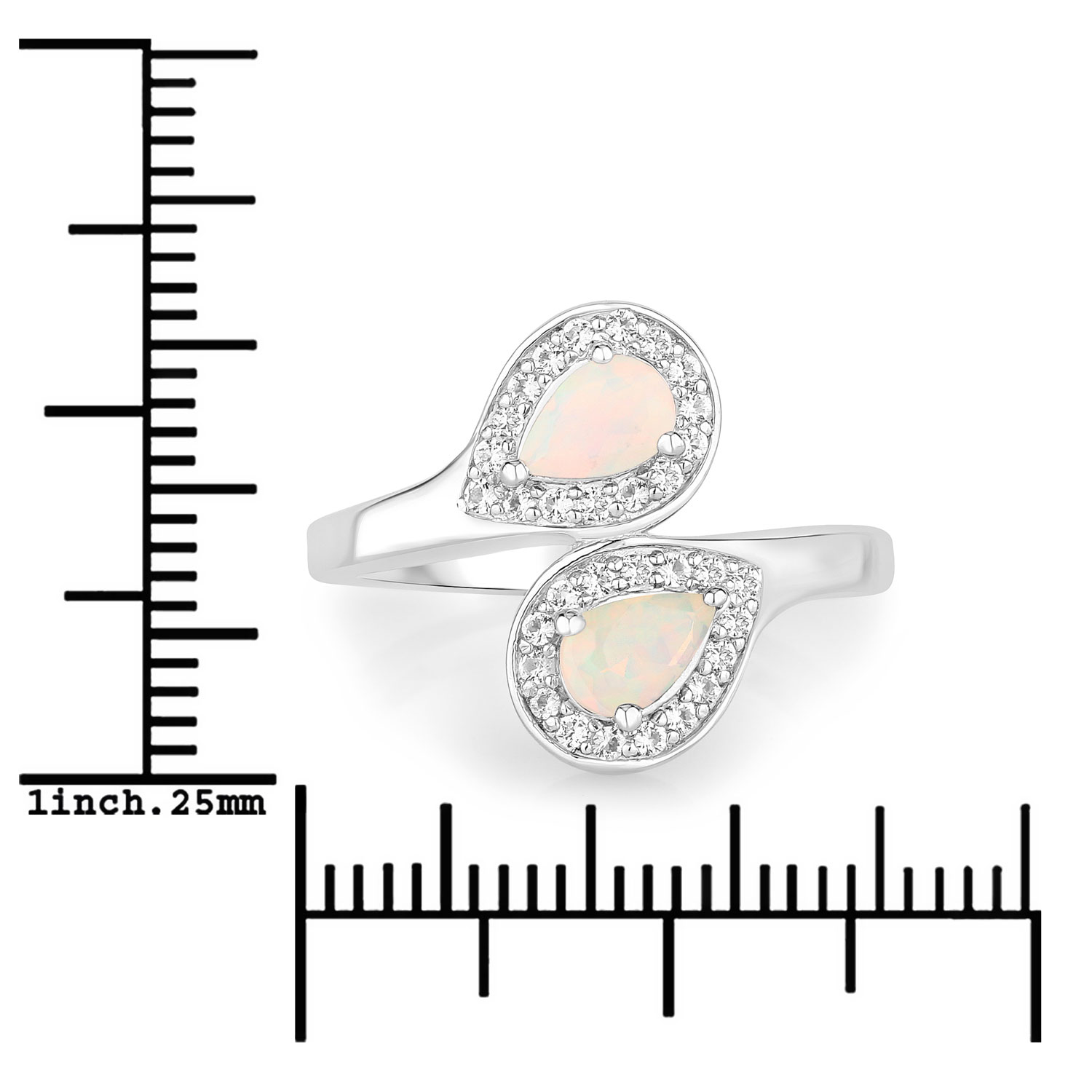 0.82 Carat Genuine Ethiopian Opal and Created White Sapphire .925 Sterling Silver Ring