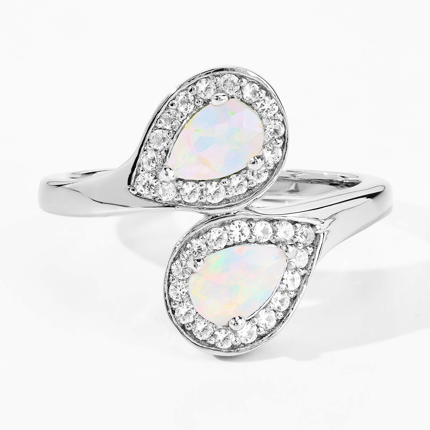 0.82 Carat Genuine Ethiopian Opal and Created White Sapphire .925 Sterling Silver Ring