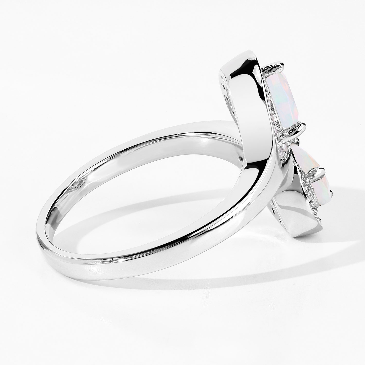 0.82 Carat Genuine Ethiopian Opal and Created White Sapphire .925 Sterling Silver Ring