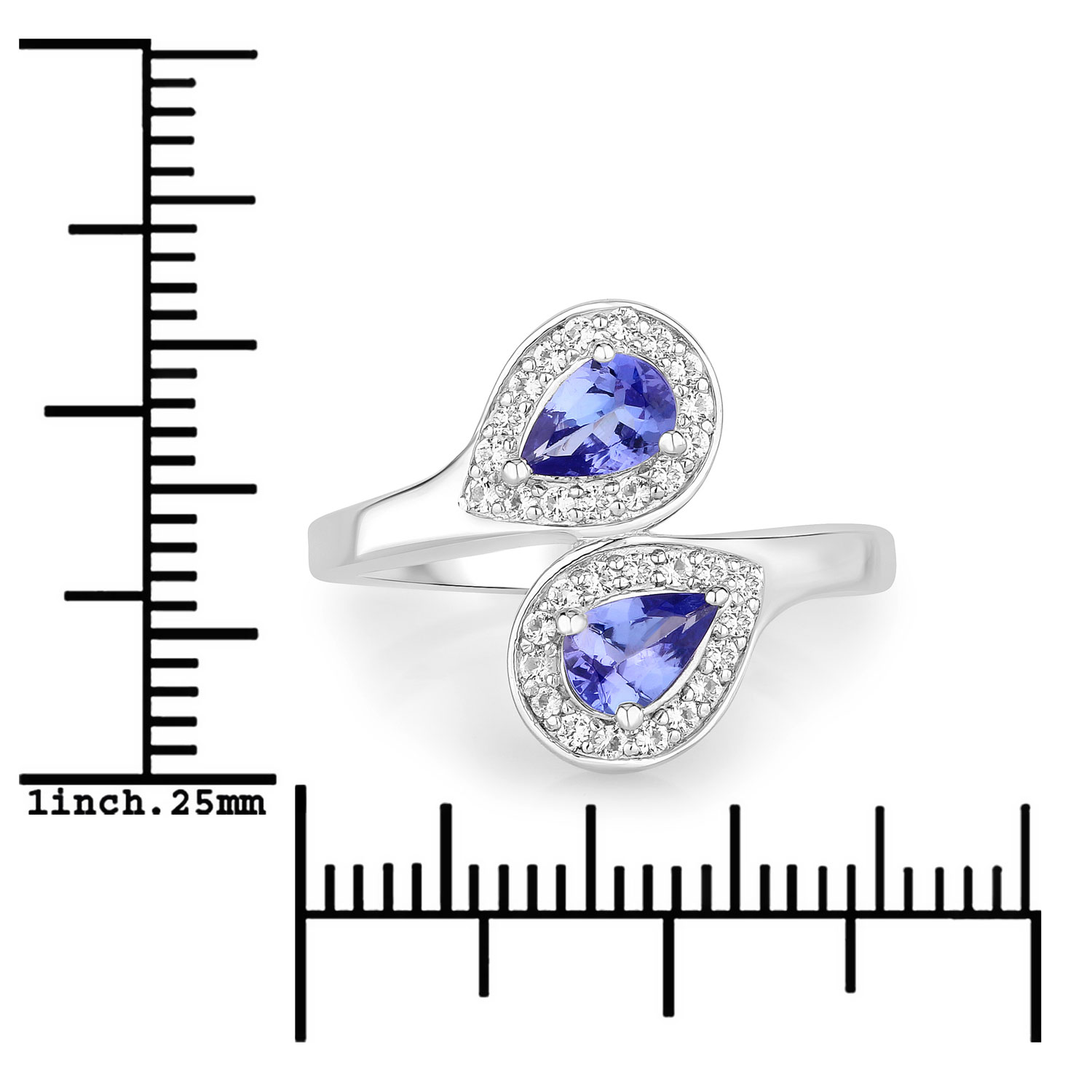 1.06 Carat Genuine Tanzanite and Created White Sapphire .925 Sterling Silver Ring