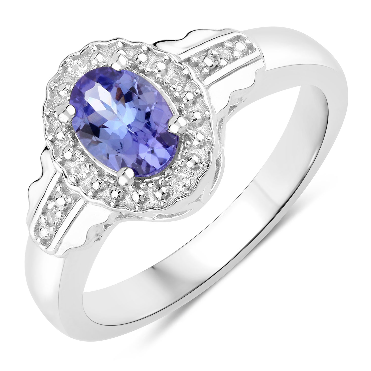0.78 Carat Genuine Tanzanite and Created White Sapphire .925 Sterling Silver Ring