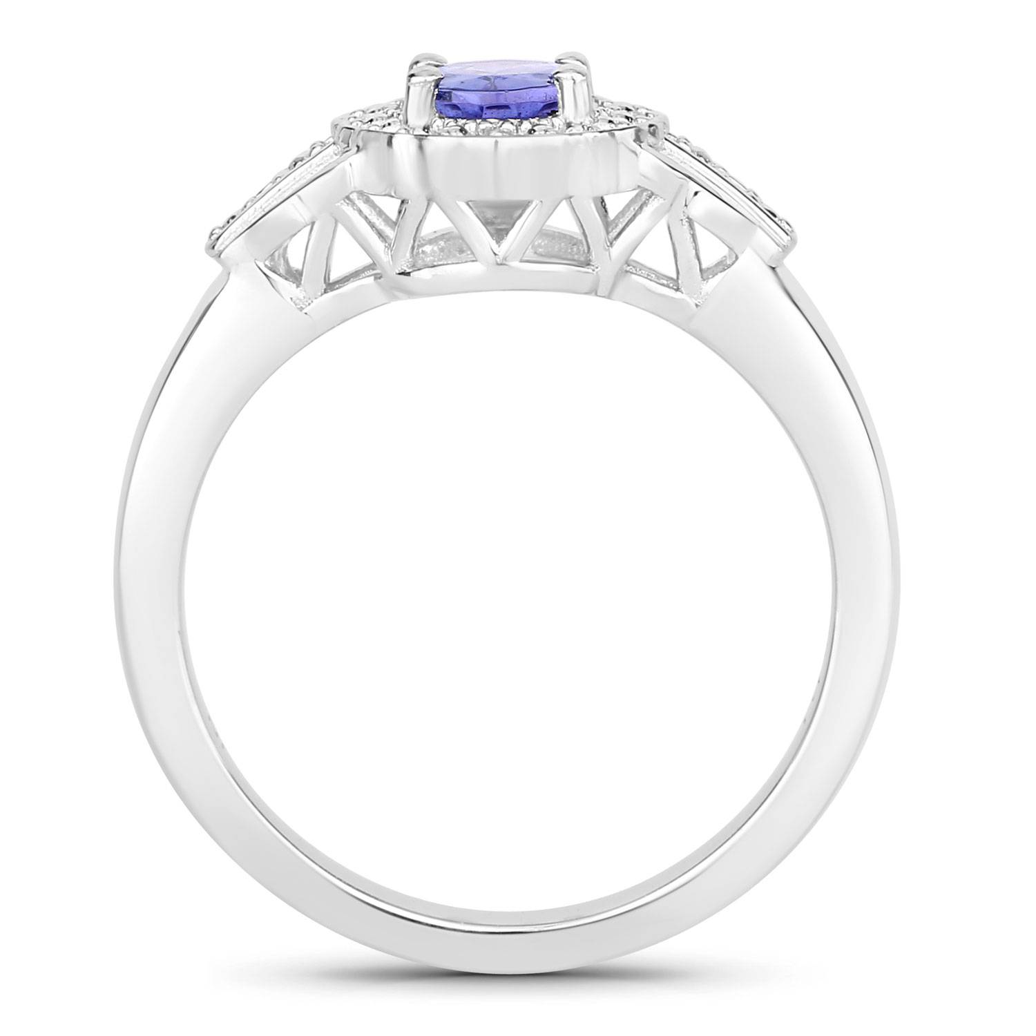 0.78 Carat Genuine Tanzanite and Created White Sapphire .925 Sterling Silver Ring