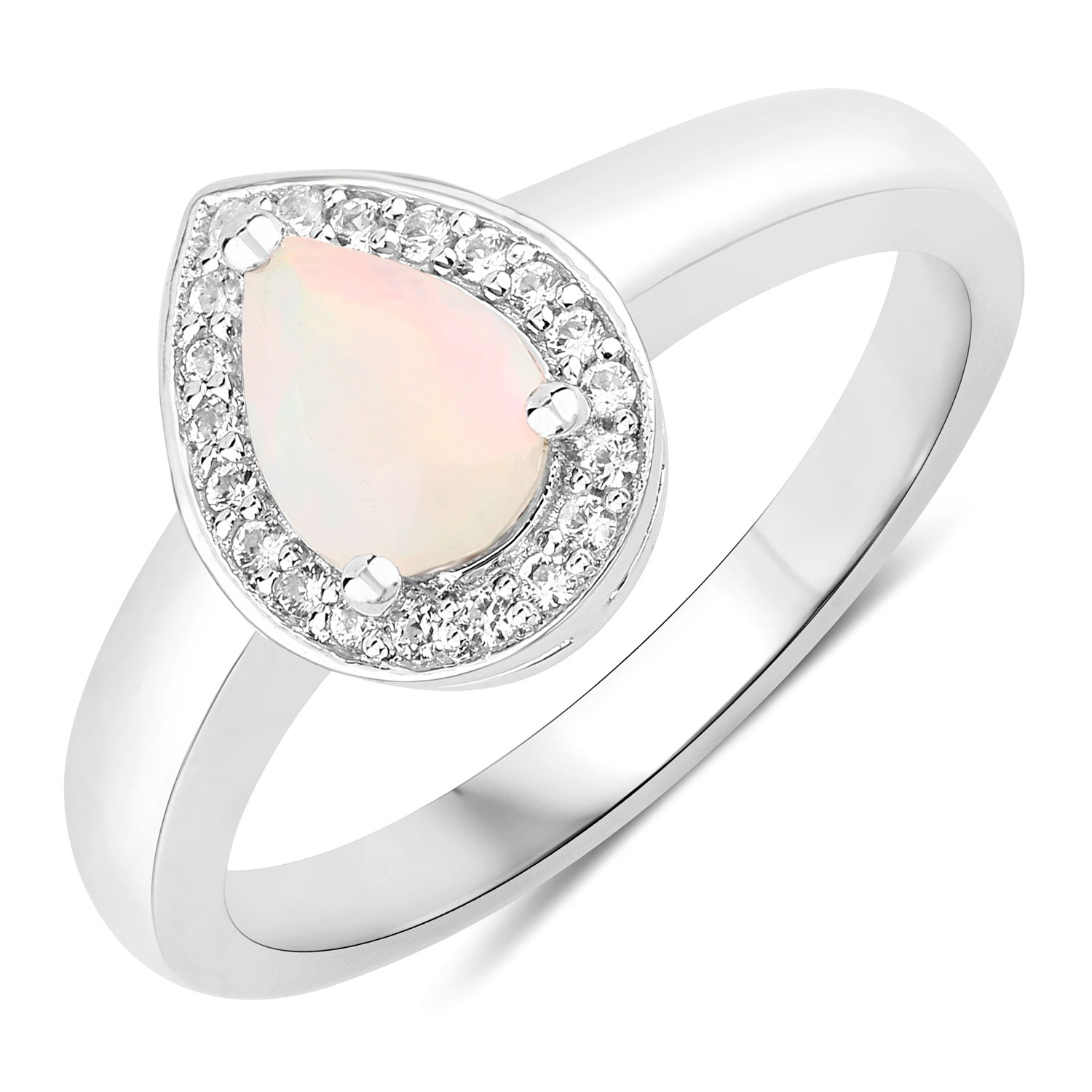 0.51 Carat Genuine Ethiopian Opal and Created White Sapphire .925 Sterling Silver Ring