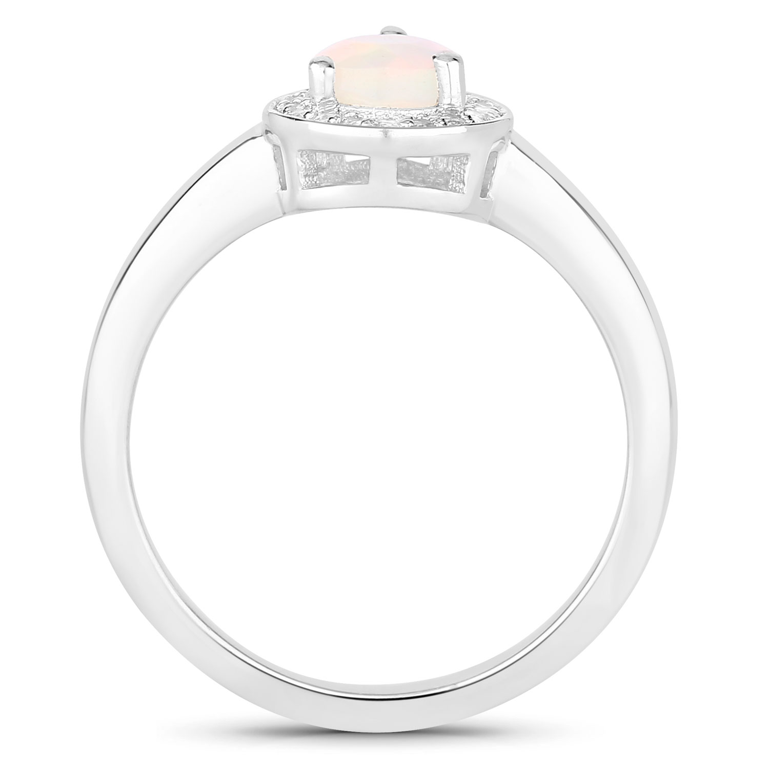 0.51 Carat Genuine Ethiopian Opal and Created White Sapphire .925 Sterling Silver Ring