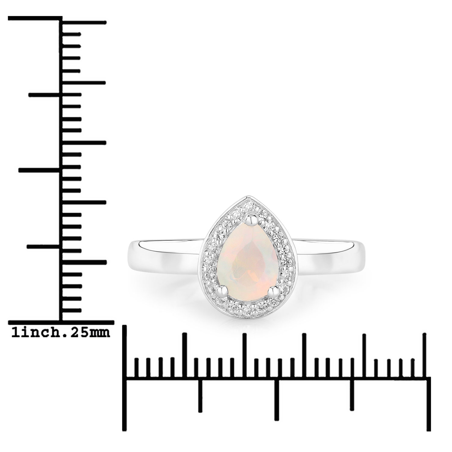 0.51 Carat Genuine Ethiopian Opal and Created White Sapphire .925 Sterling Silver Ring