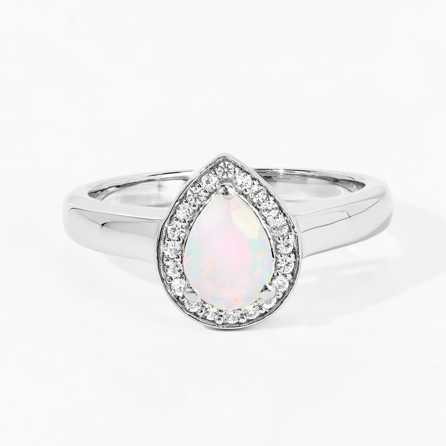 0.51 Carat Genuine Ethiopian Opal and Created White Sapphire .925 Sterling Silver Ring