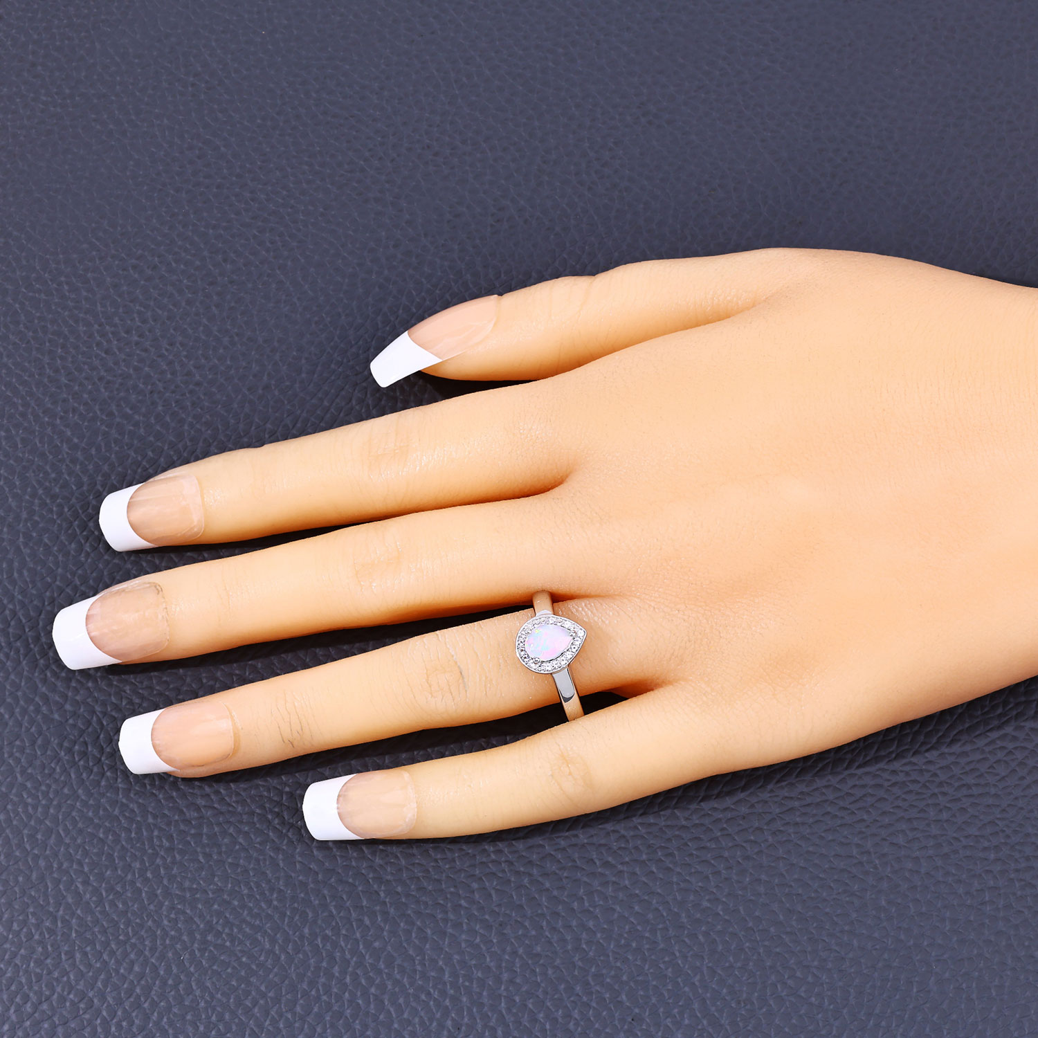 0.51 Carat Genuine Ethiopian Opal and Created White Sapphire .925 Sterling Silver Ring