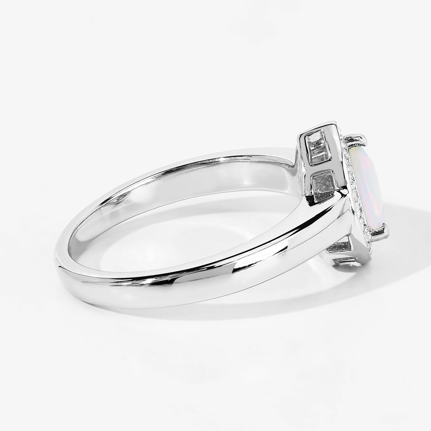 0.51 Carat Genuine Ethiopian Opal and Created White Sapphire .925 Sterling Silver Ring