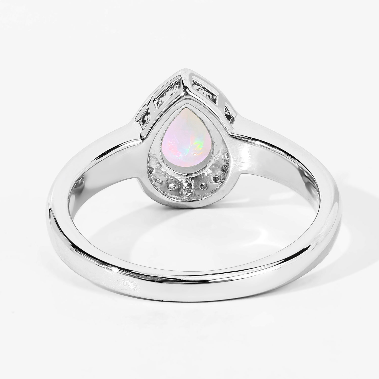 0.51 Carat Genuine Ethiopian Opal and Created White Sapphire .925 Sterling Silver Ring