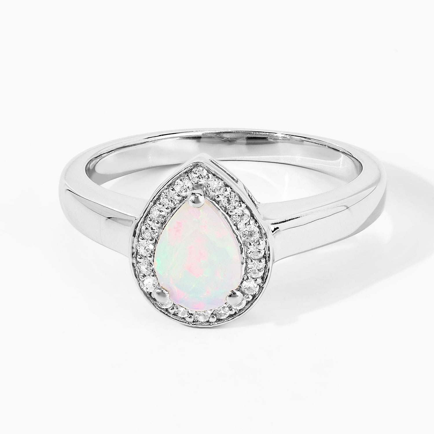 0.51 Carat Genuine Ethiopian Opal and Created White Sapphire .925 Sterling Silver Ring