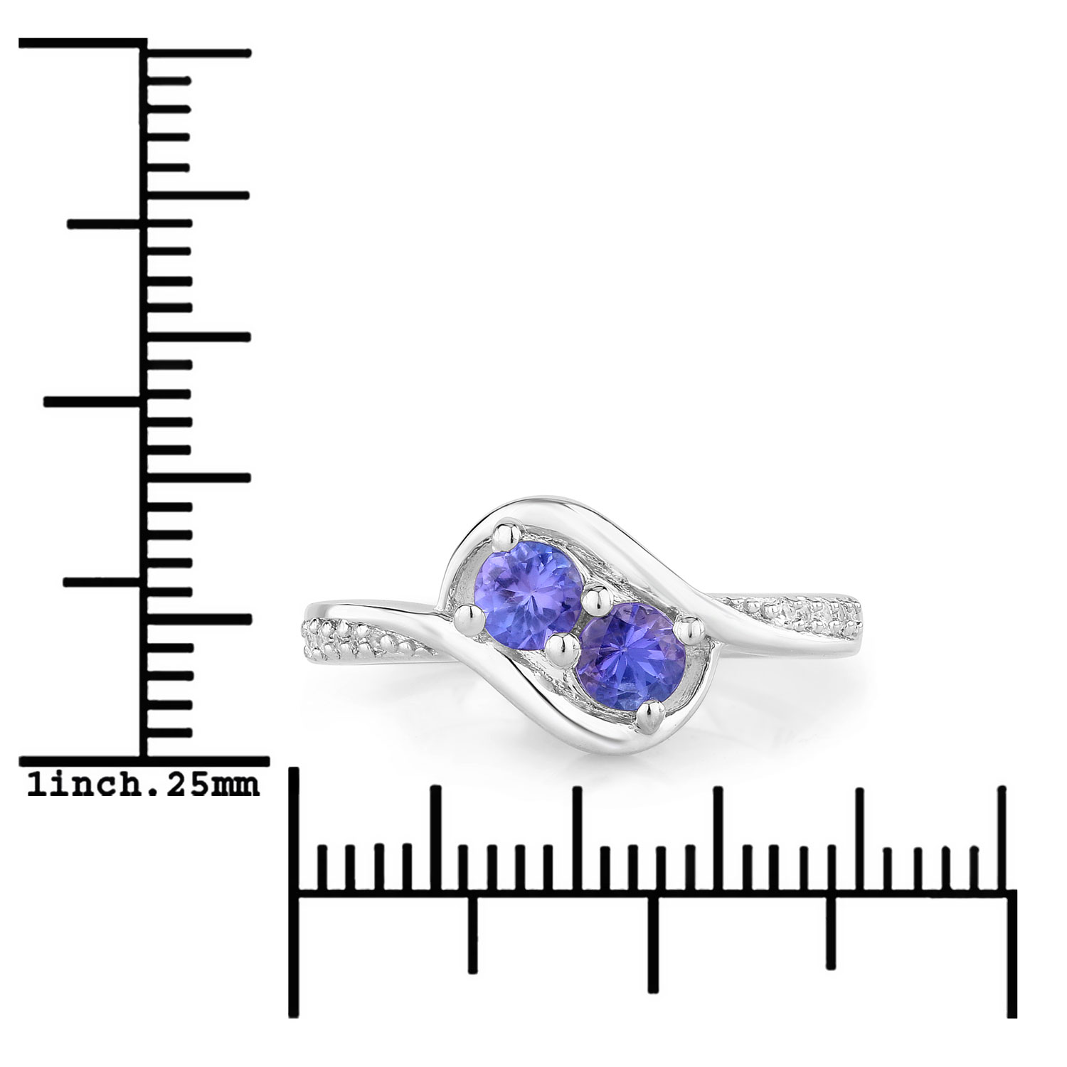 0.51 Carat Genuine Tanzanite and Created White Sapphire .925 Sterling Silver Ring