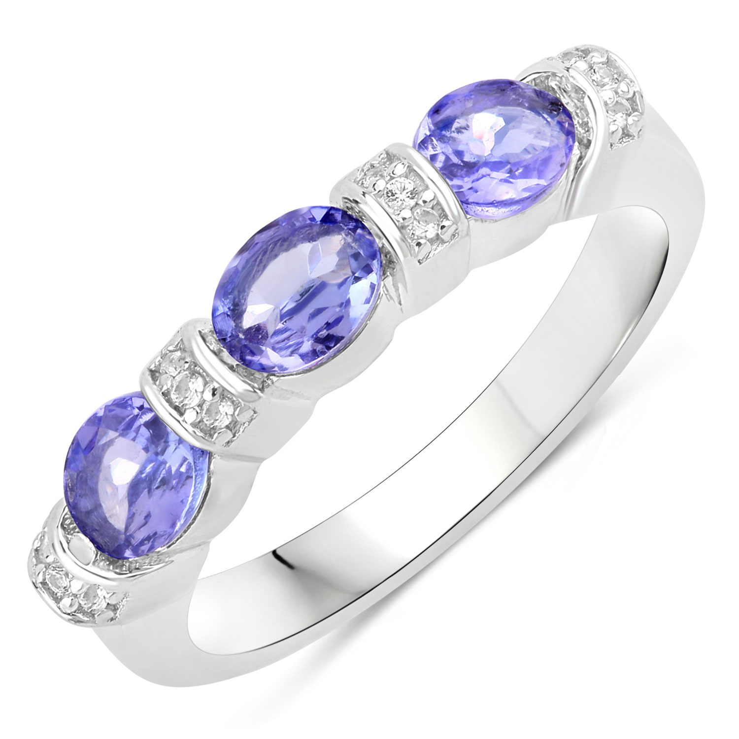1.05 Carat Genuine Tanzanite and Created White Sapphire .925 Sterling Silver Ring