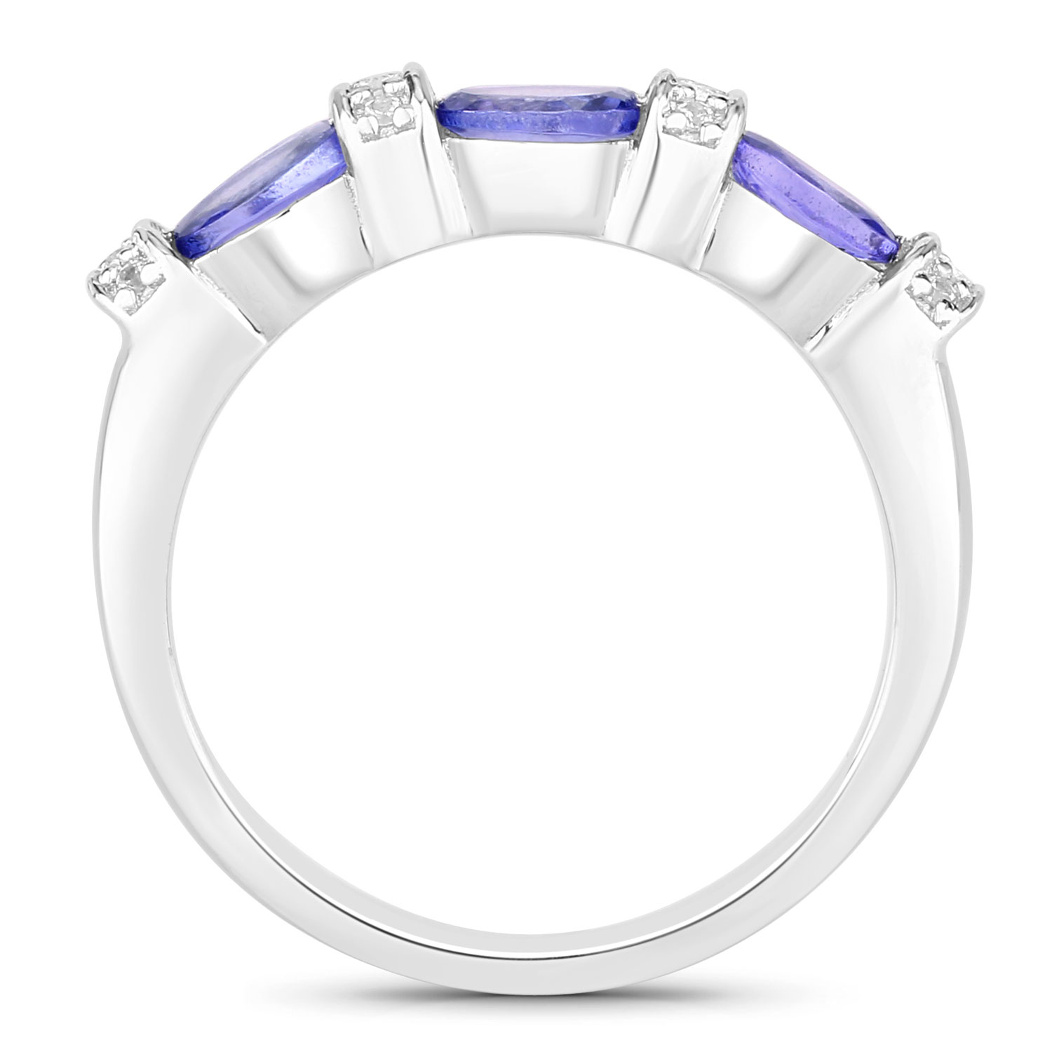 1.05 Carat Genuine Tanzanite and Created White Sapphire .925 Sterling Silver Ring