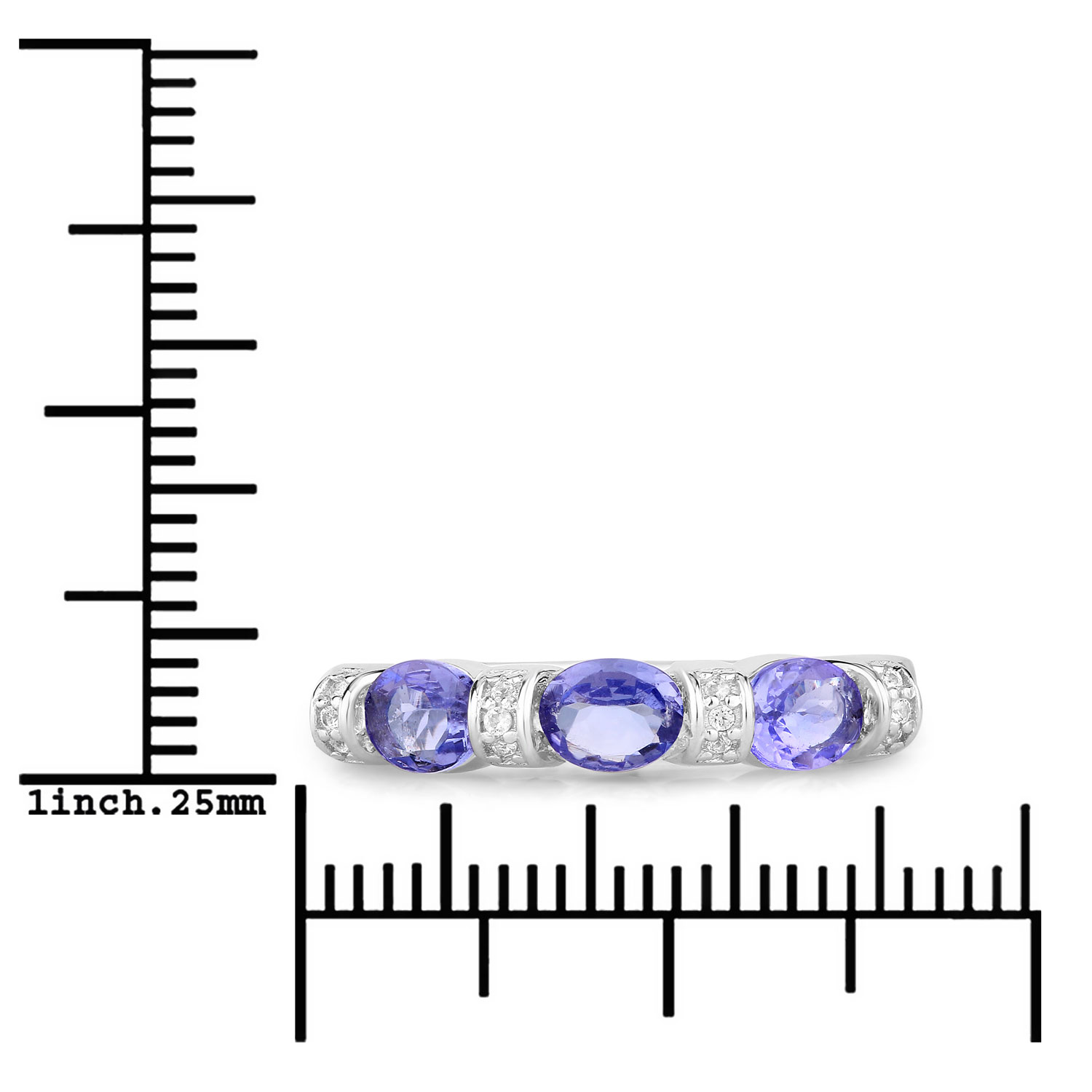 1.05 Carat Genuine Tanzanite and Created White Sapphire .925 Sterling Silver Ring
