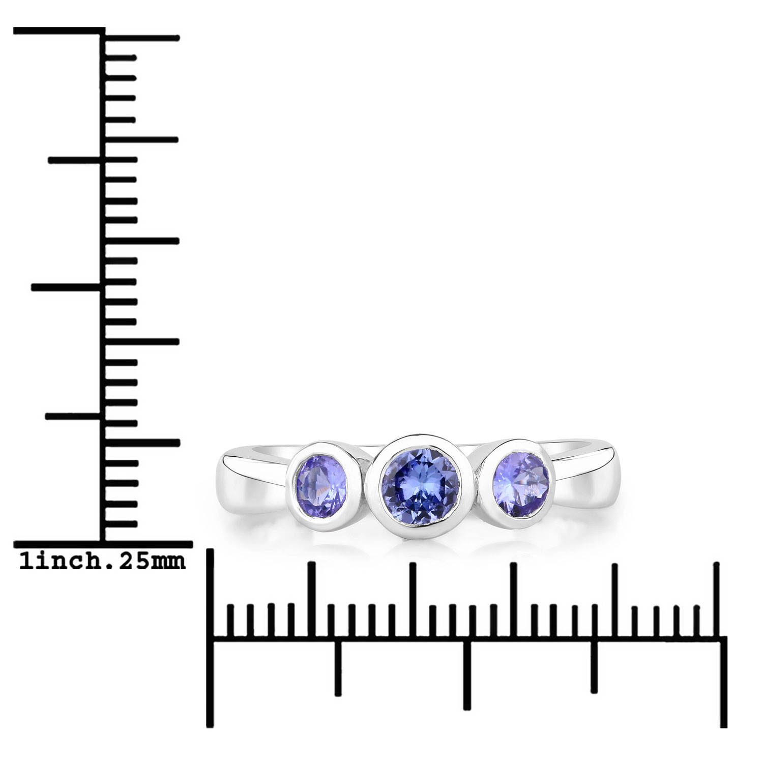 0.61 Carat Genuine Tanzanite .925 Sterling Silver Ring