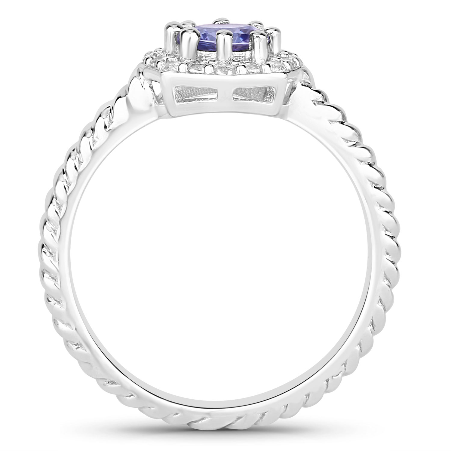 0.79 Carat Genuine Tanzanite and Created White Sapphire .925 Sterling Silver Ring
