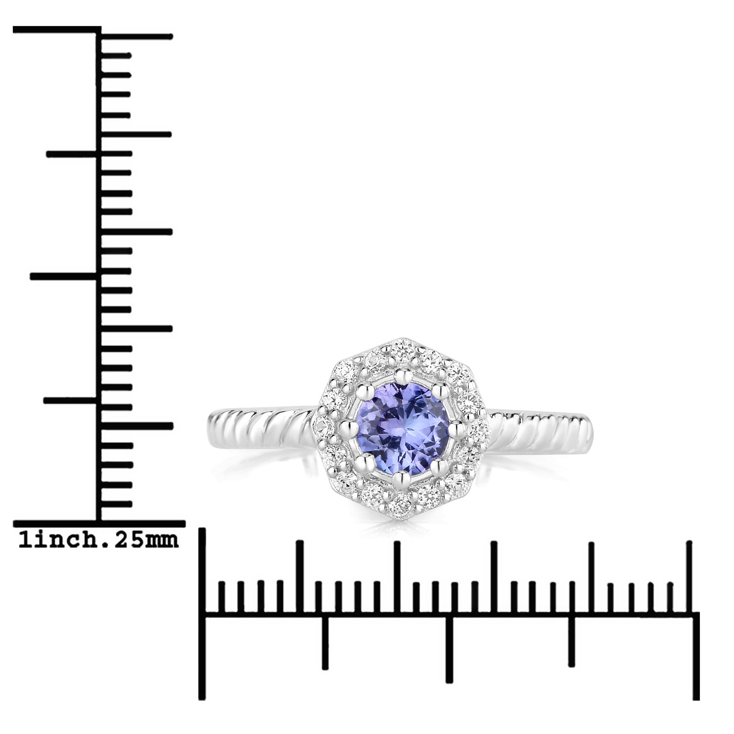 0.79 Carat Genuine Tanzanite and Created White Sapphire .925 Sterling Silver Ring