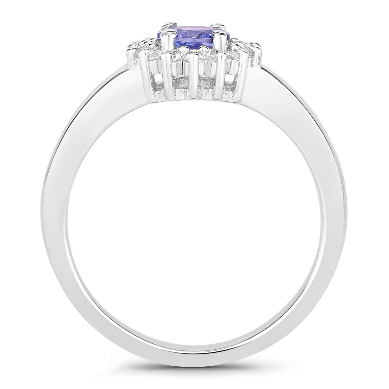 0.75 Carat Genuine Tanzanite and Created White Sapphire .925 Sterling Silver Ring