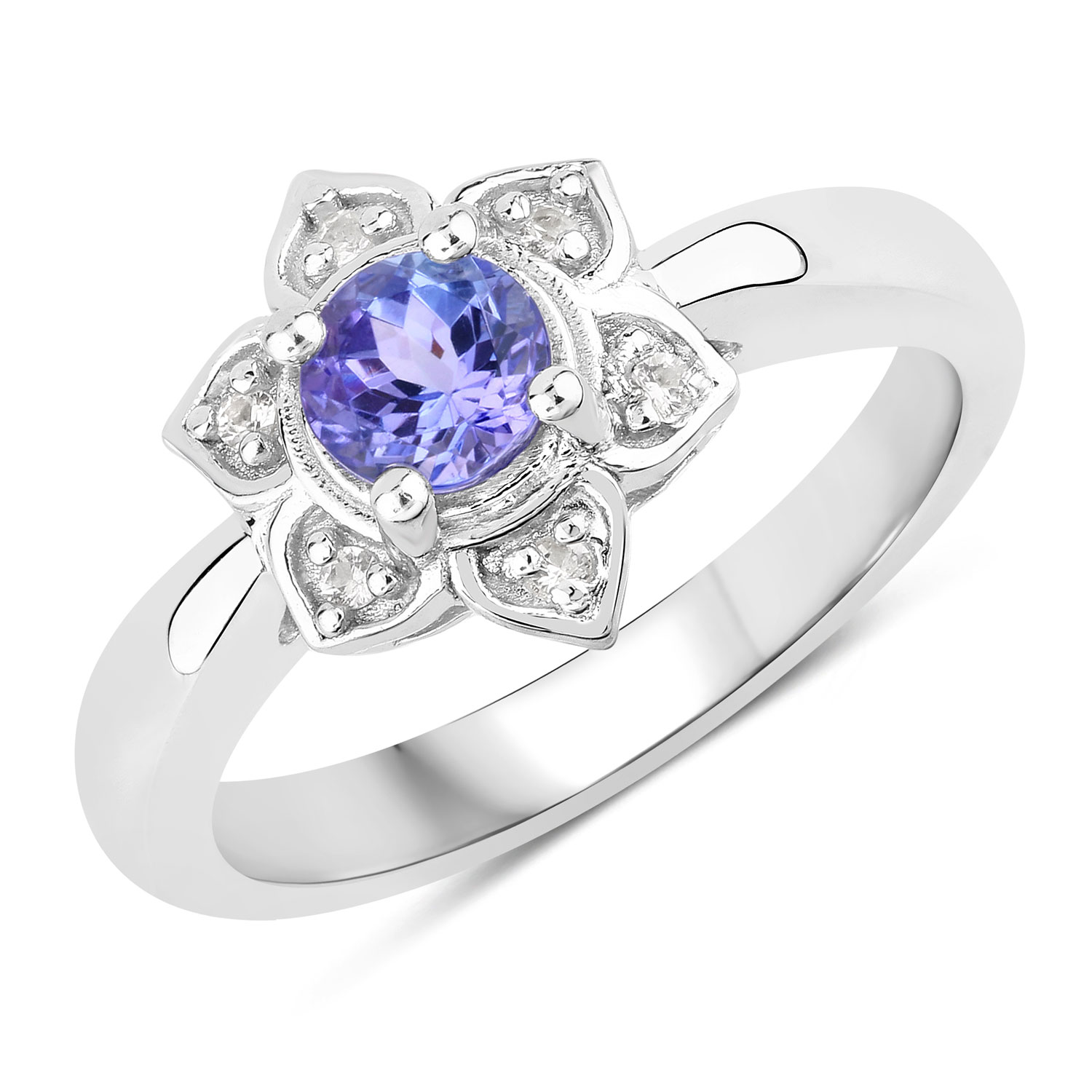 0.53 Carat Genuine Tanzanite and Created White Sapphire .925 Sterling Silver Ring