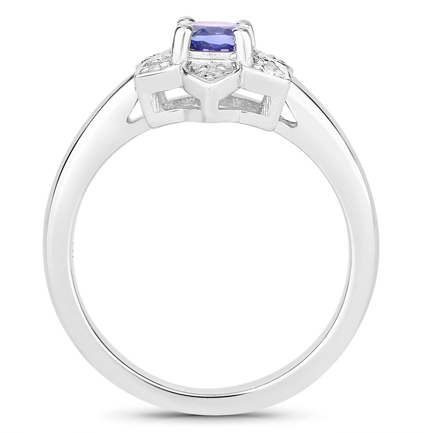 0.53 Carat Genuine Tanzanite and Created White Sapphire .925 Sterling Silver Ring